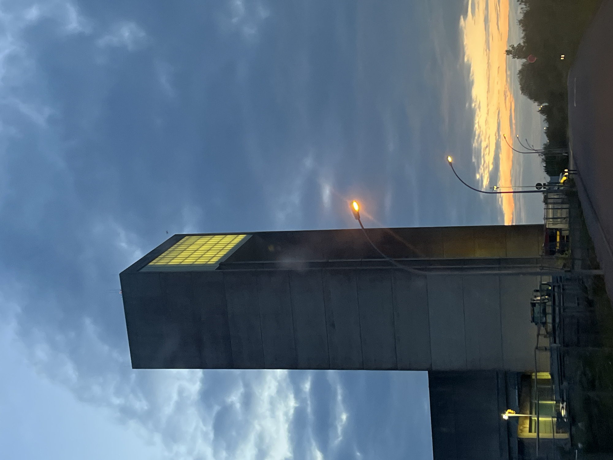 Concrete structure photographed at night in Leudelange, Luxembourg