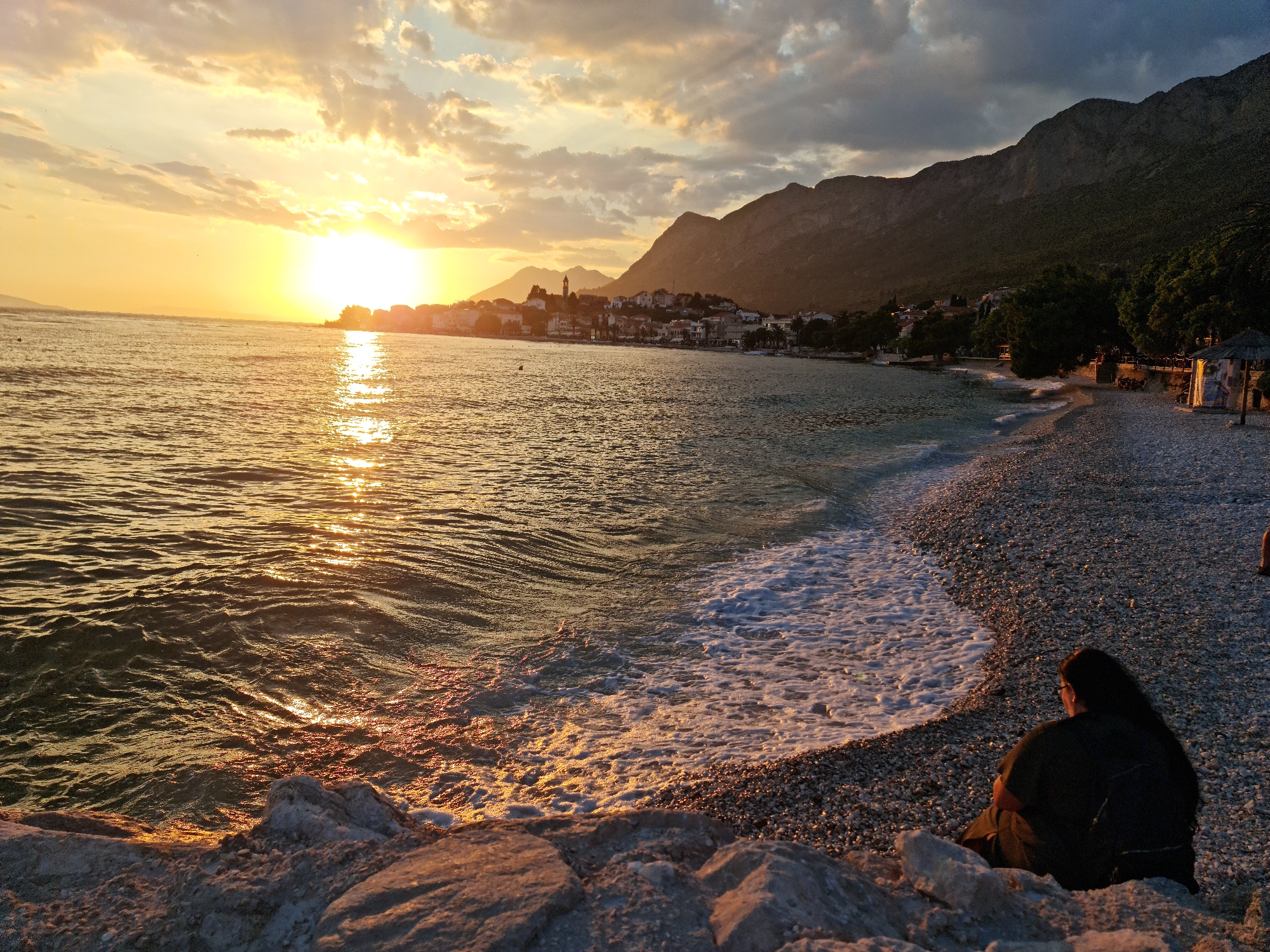 Golden hour on the Adriatic promenade in Gradac, Croatia