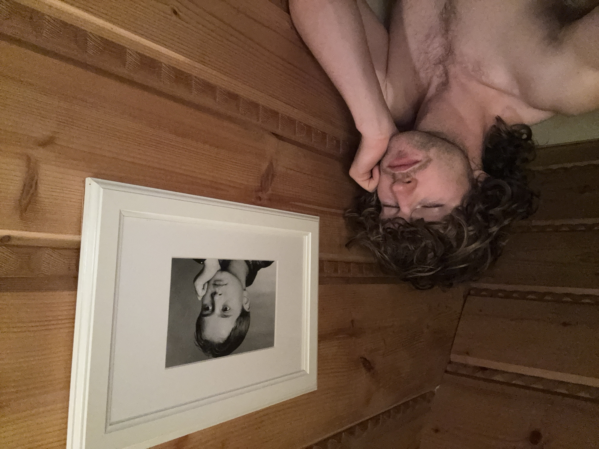 Sauna selfie session in a wooden cabin, Tylmanowa
