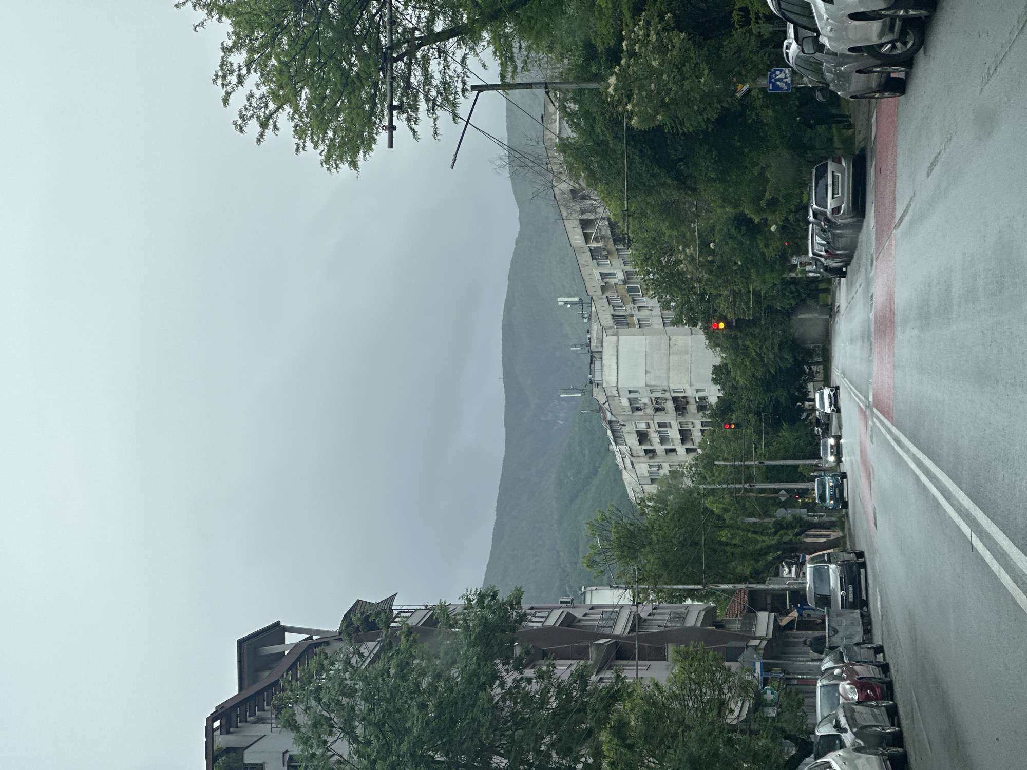 Wet morning street scene captured in Sofia residential area
