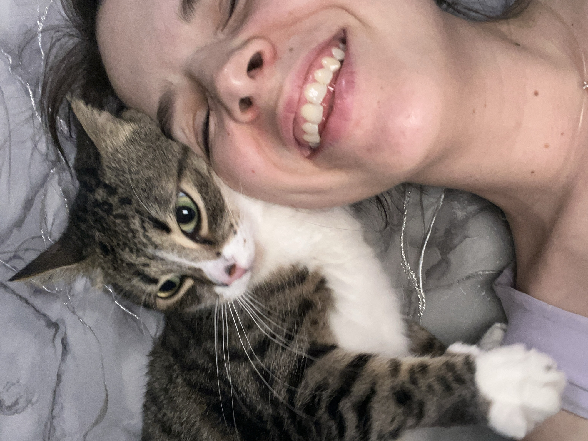 Woman enjoys quiet evening with cat watching TV in Russia