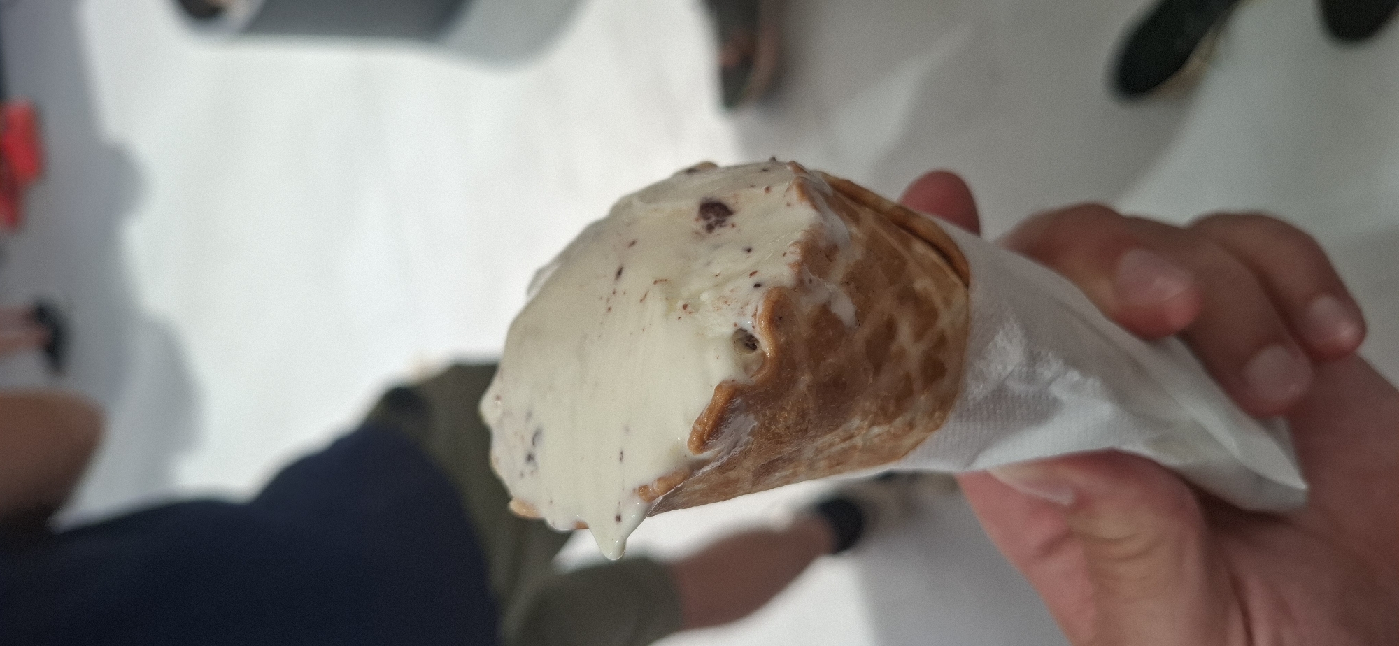 Melting vanilla cone on a summer afternoon in Sofia