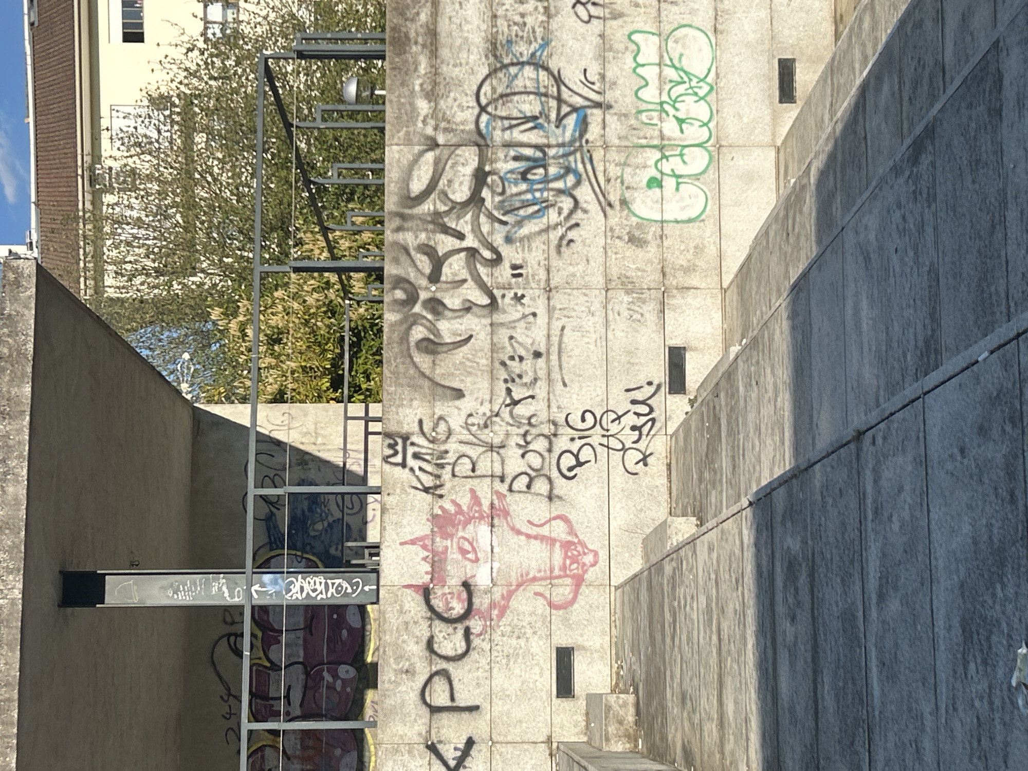 Colorful graffiti artwork documented along Vila Real walkways
