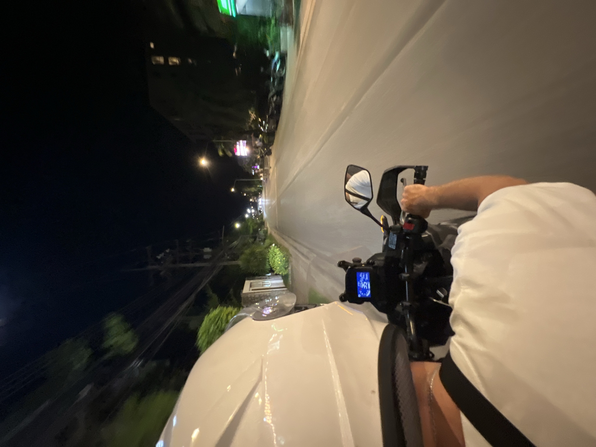 Motorcyclist documents nighttime ride and meal preparation activities