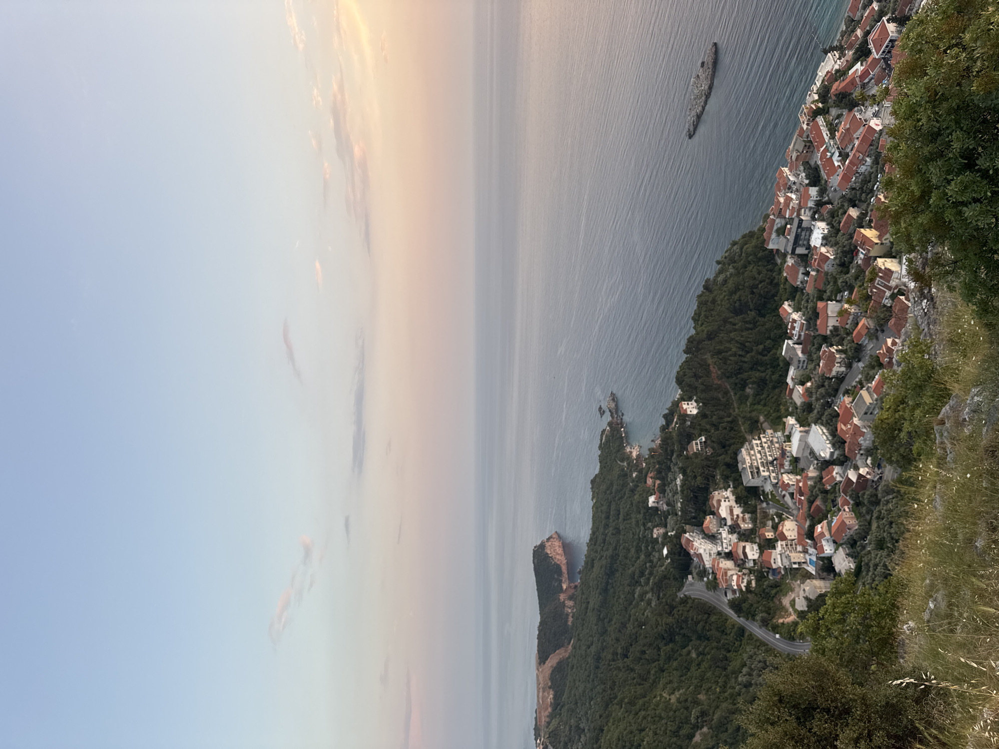 Sunset documented at Montenegro's Sveti Stefan coastal resort