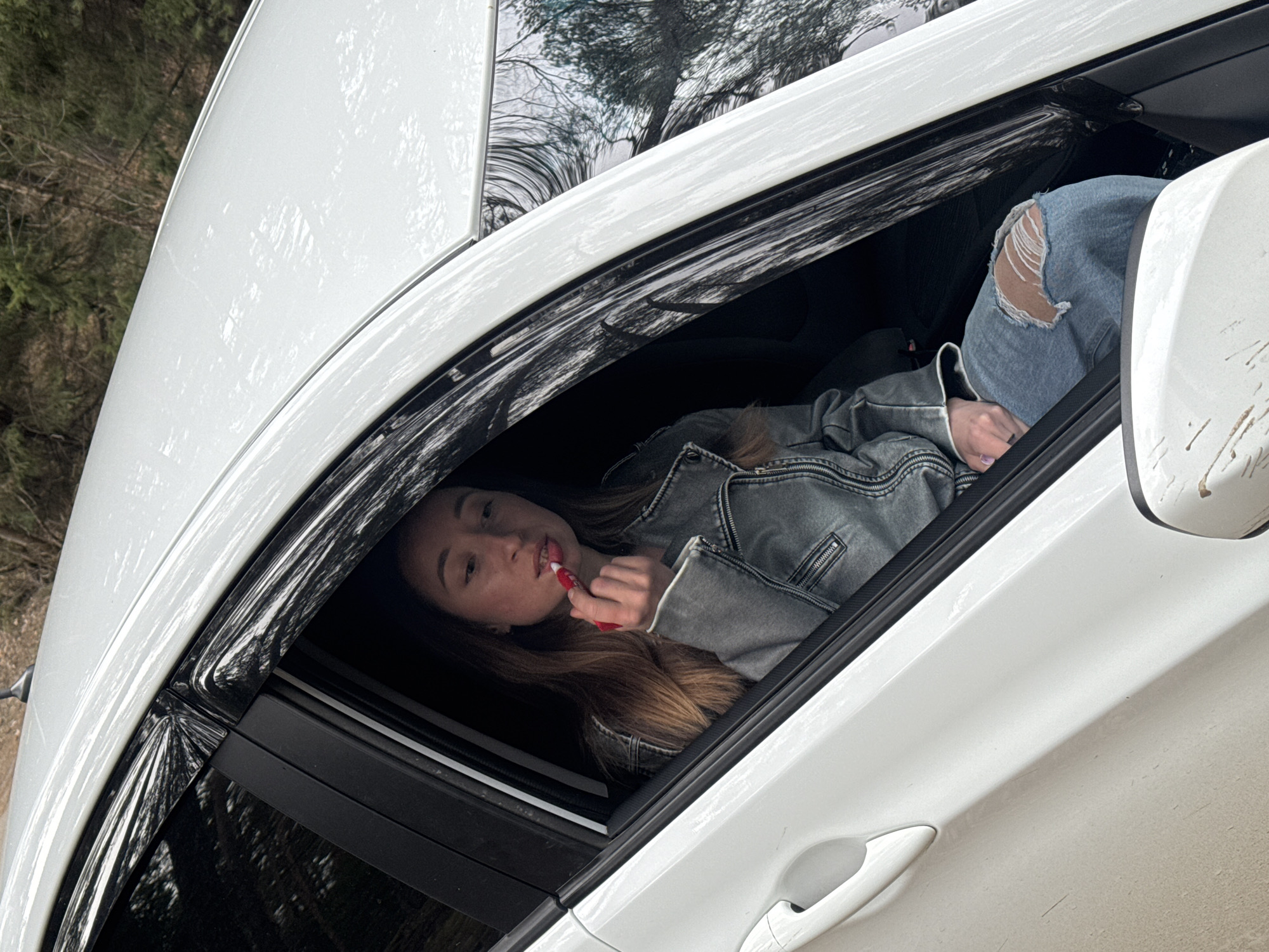 Woman documents forest car break in Chaykovsky Russia