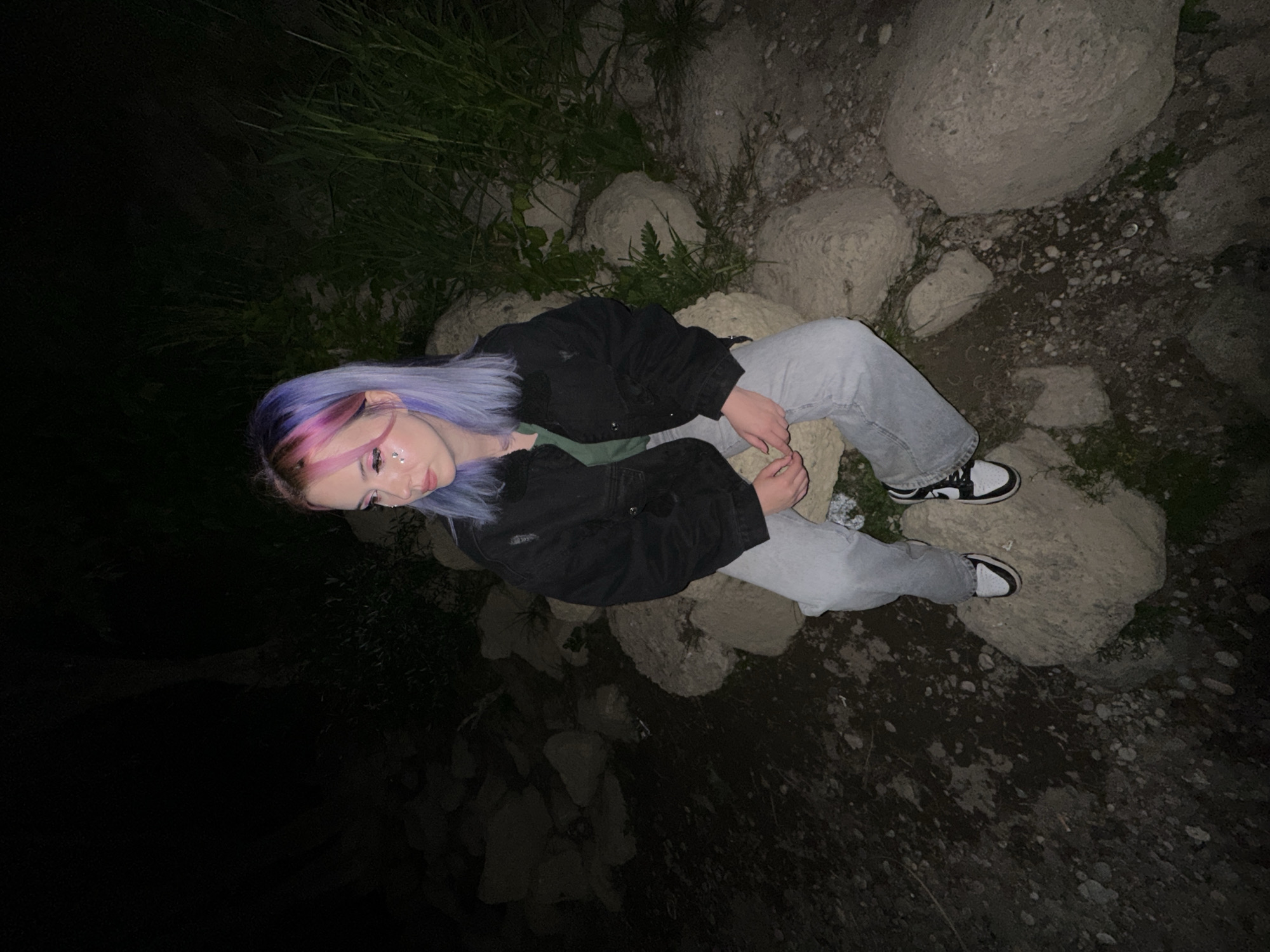 Nighttime photo session captures colorful-haired youth in Zagreb
