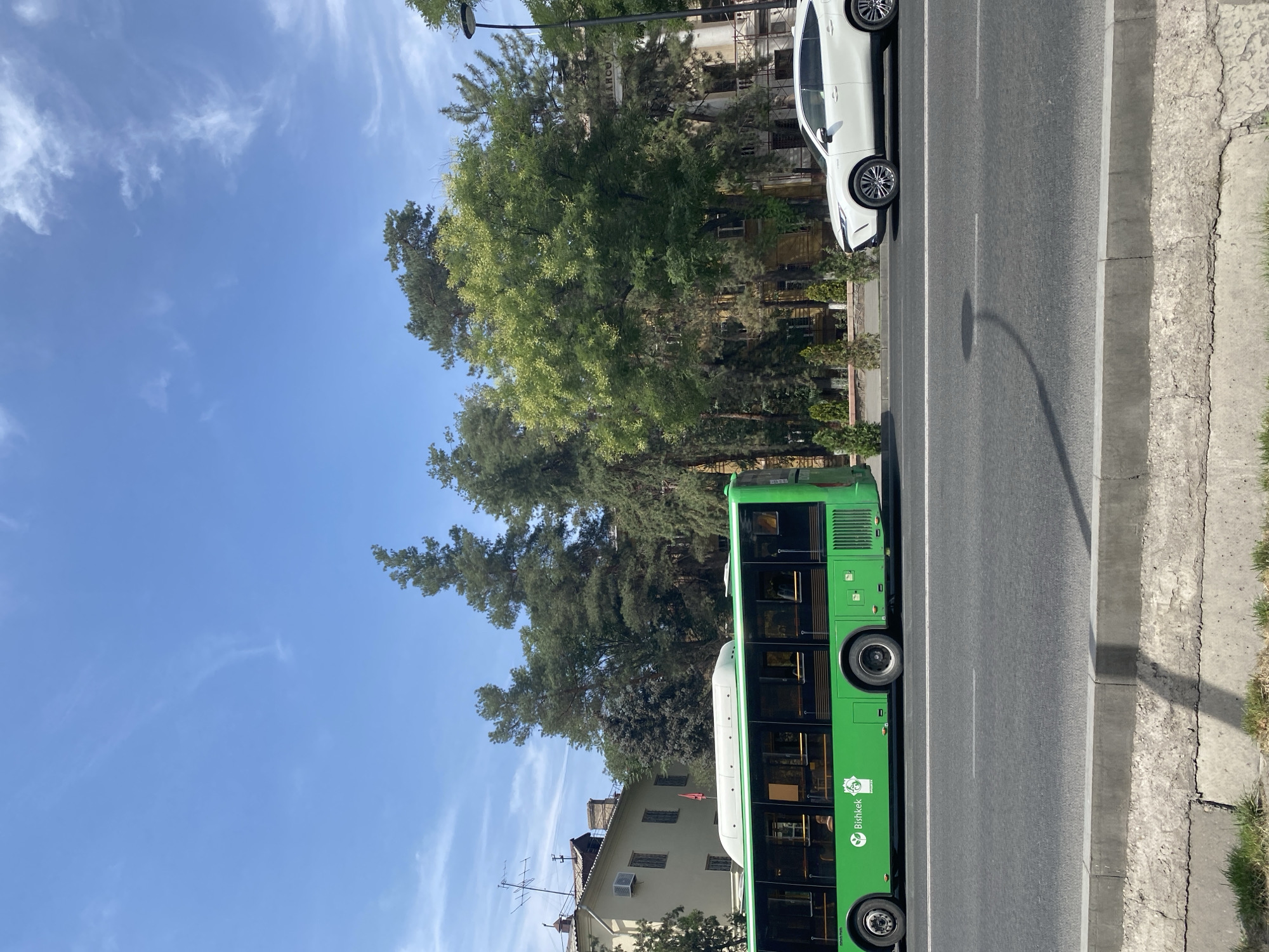 Quiet summer morning in central Bishkek, streets and landmarks
