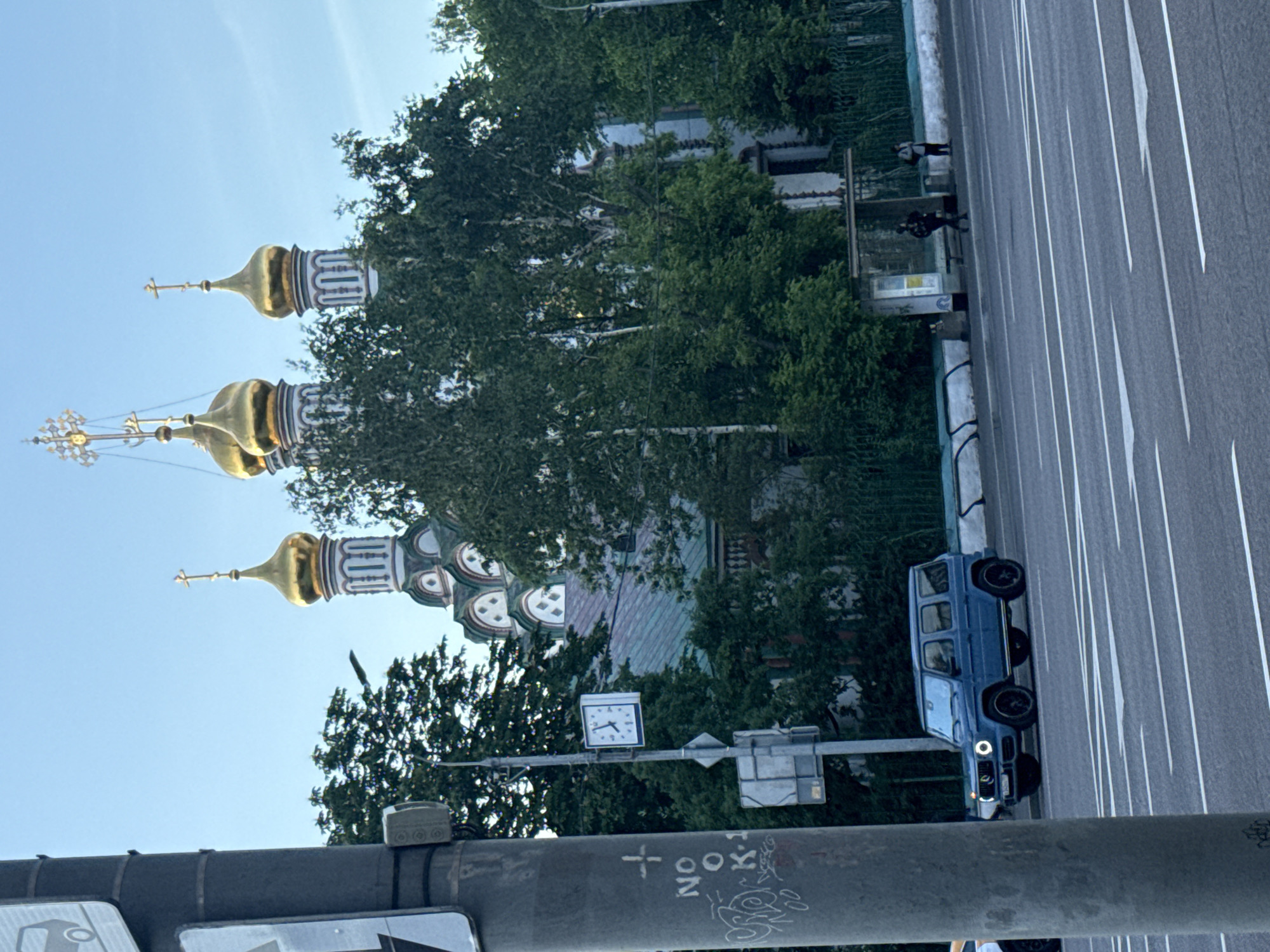 Moscow afternoon scenes: church, clouds, restaurant food preparation