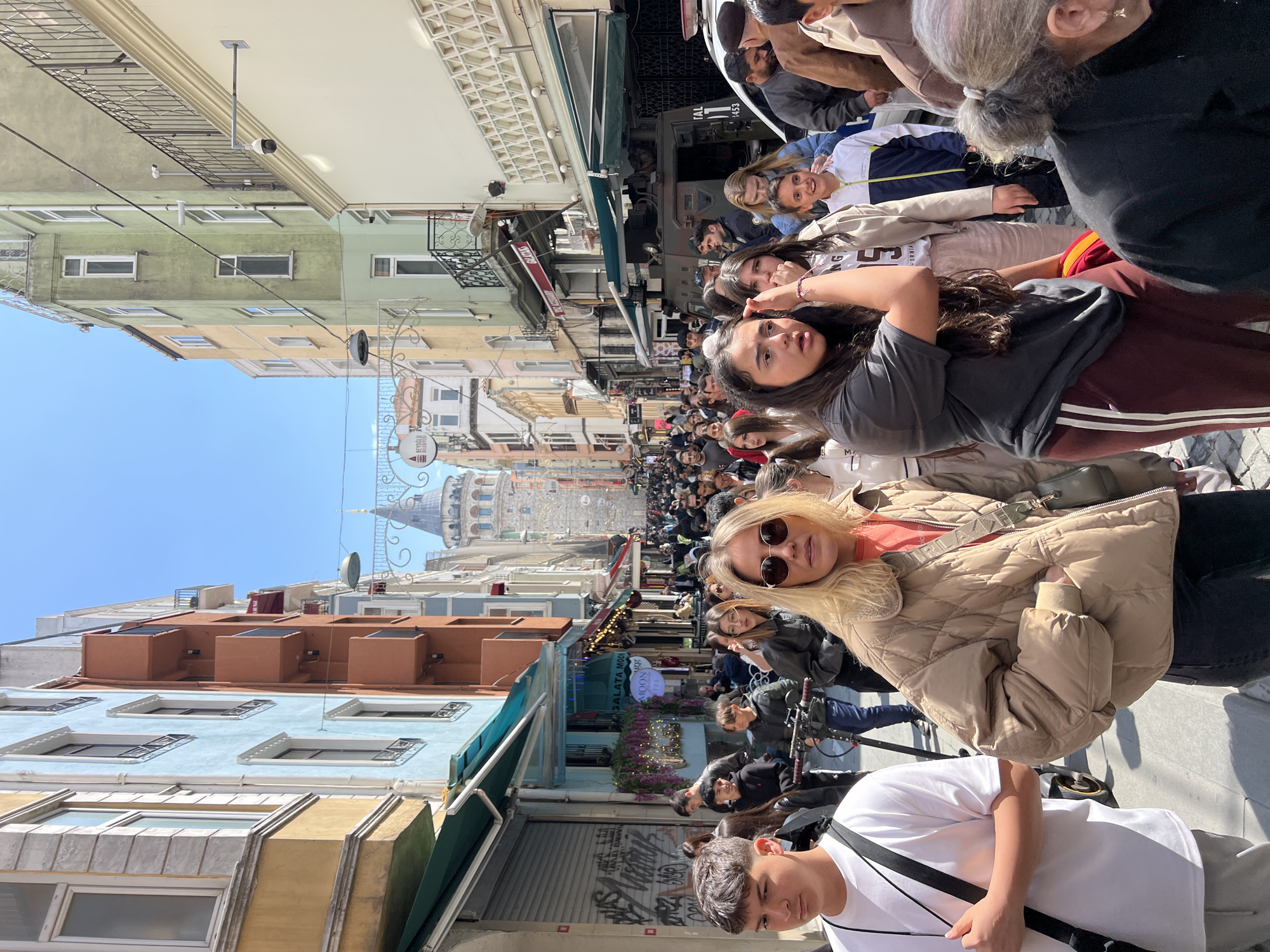Morning crowds gather around Galata Tower in Istanbul's Beyoğlu district