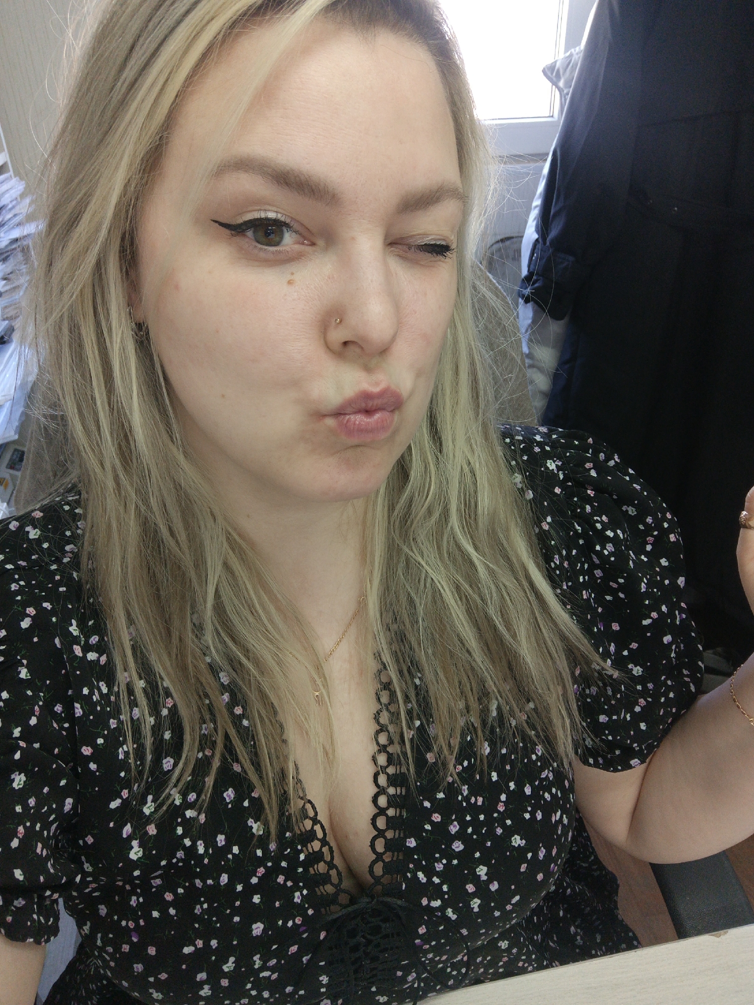 Woman takes playful selfies in Noviy, Russia