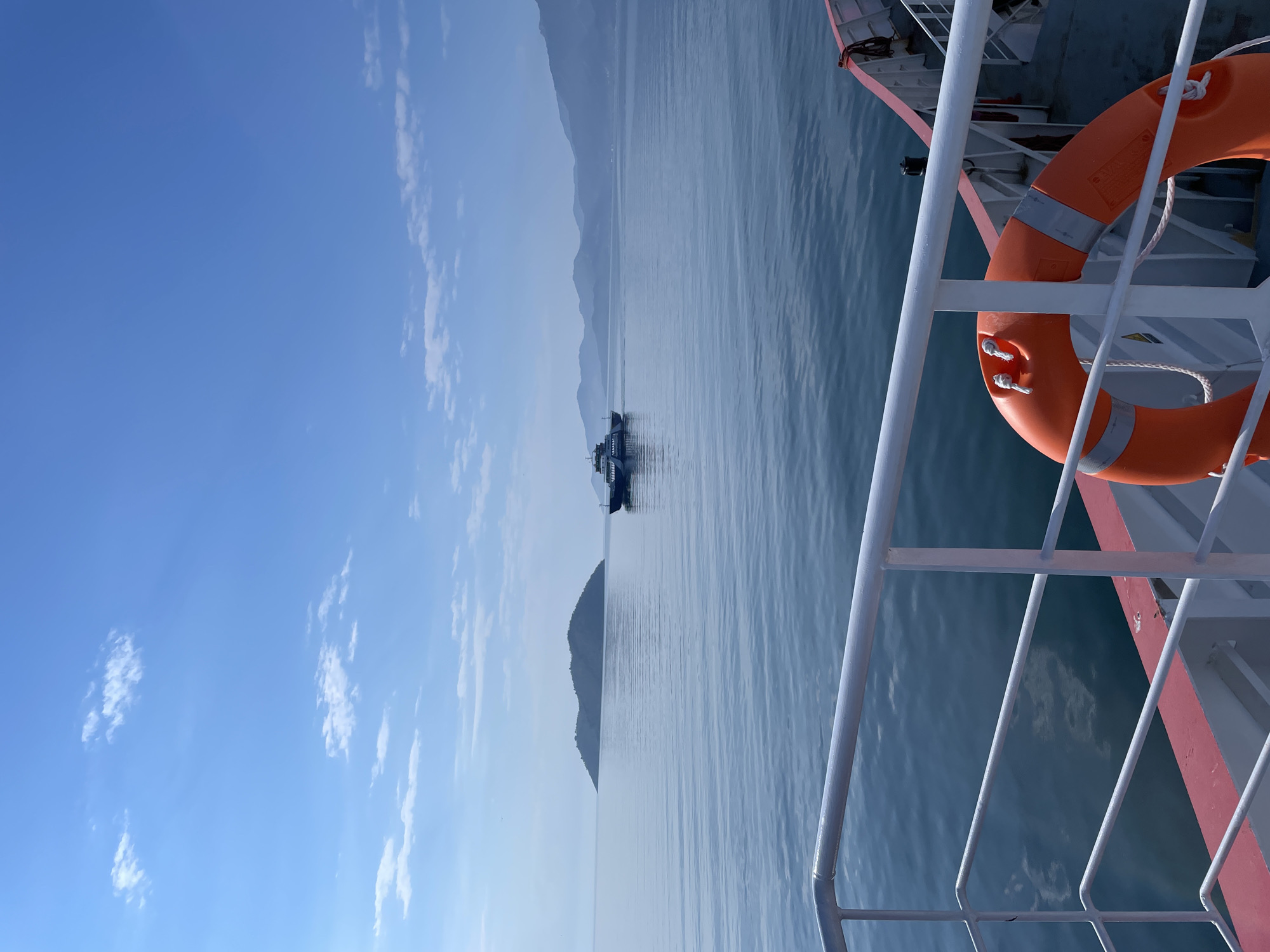 Ferry passenger captures morning Aegean Sea views near Keramoti