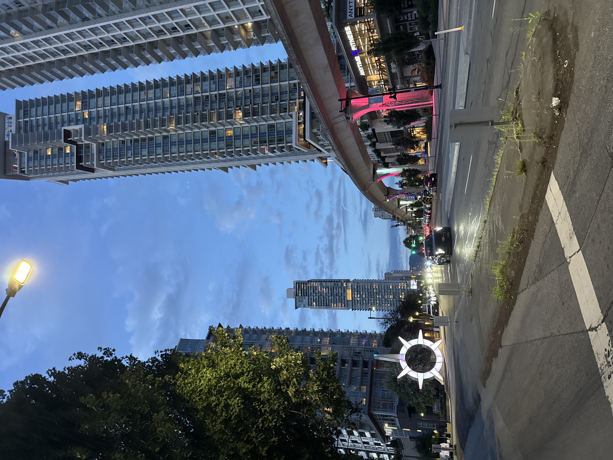Illuminated star-shaped art installation glows at dusk in Coquitlam