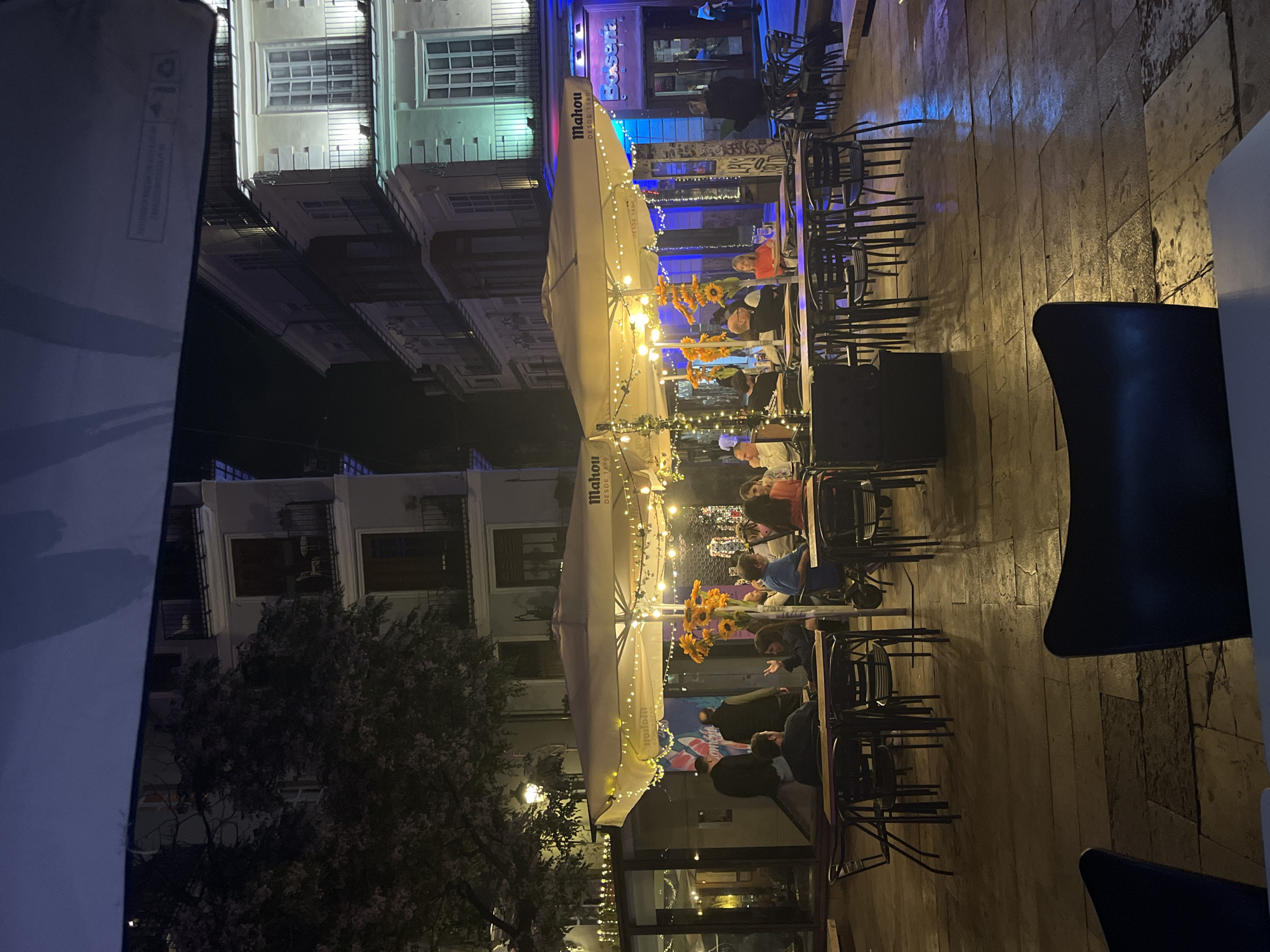 Valencia restaurant draws evening diners with colorful lighting display