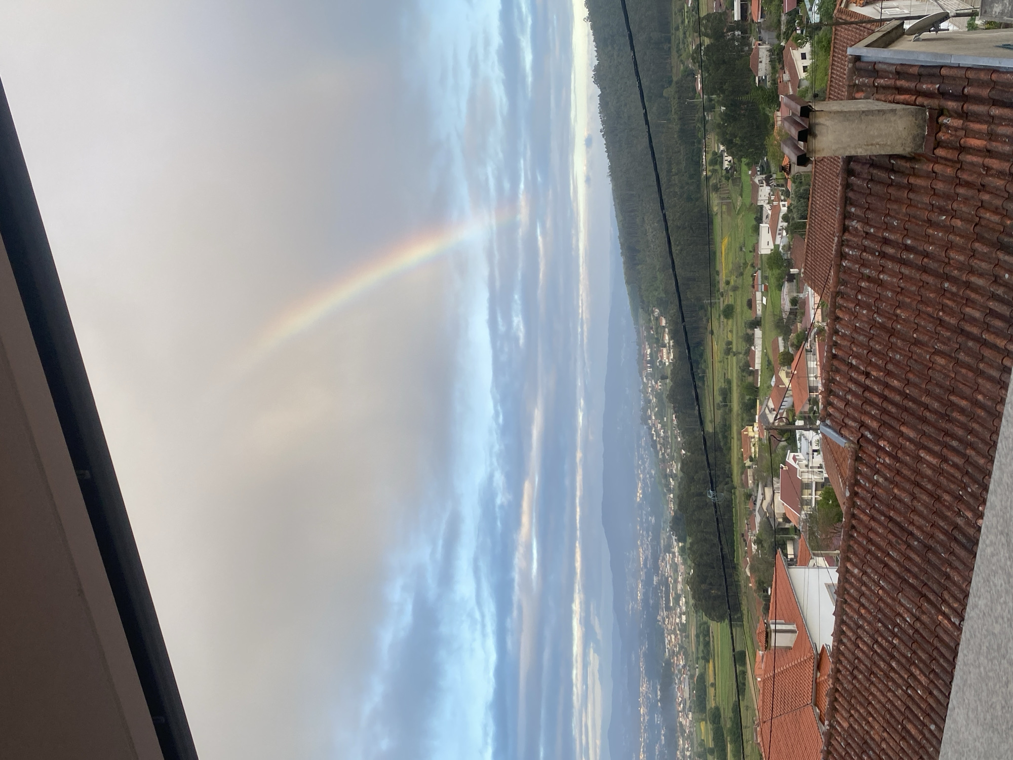 Rainbow appears over Barcelos, Portugal Wednesday evening