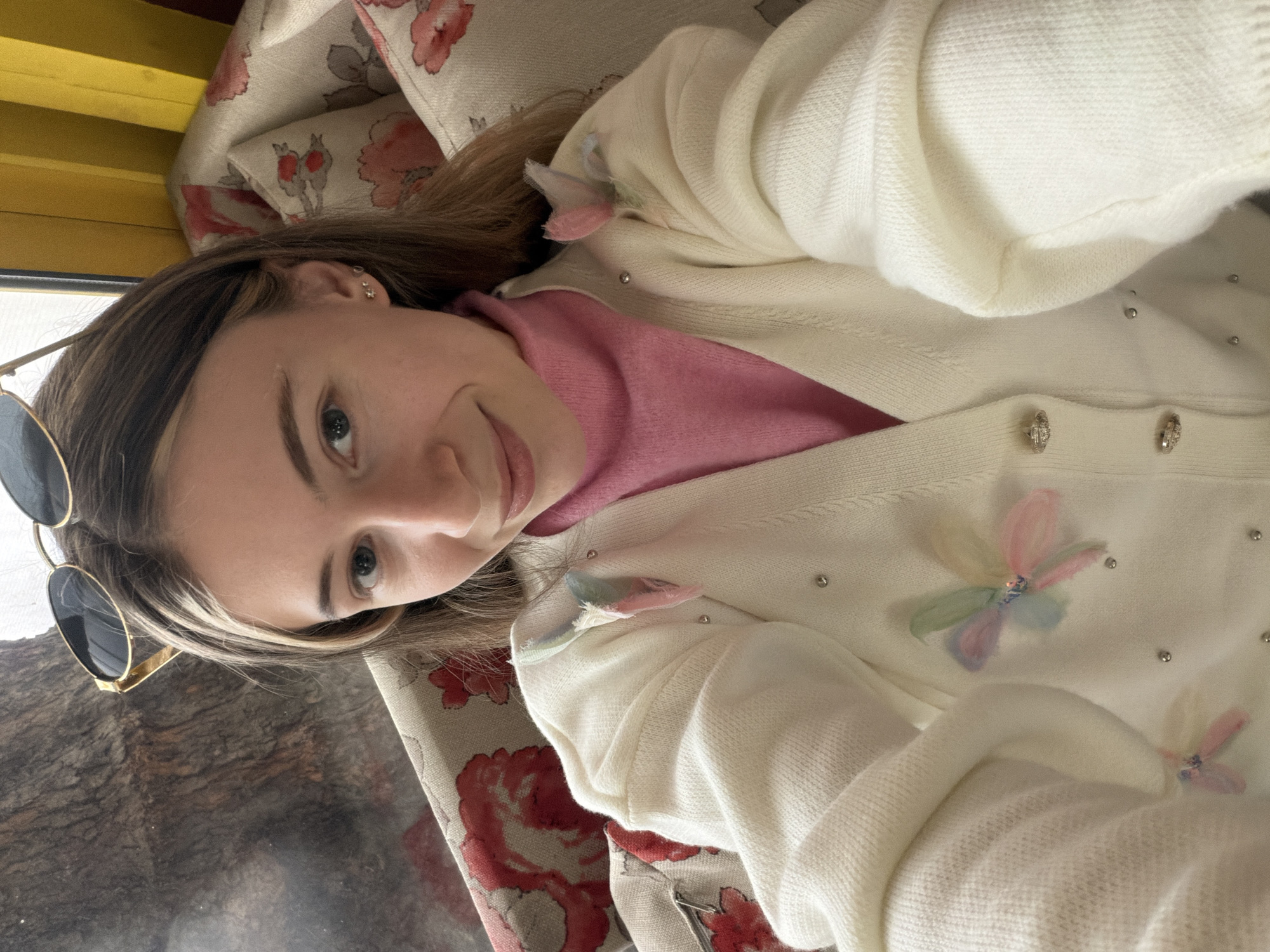 Woman takes selfie at Plovdiv cafe Thursday morning