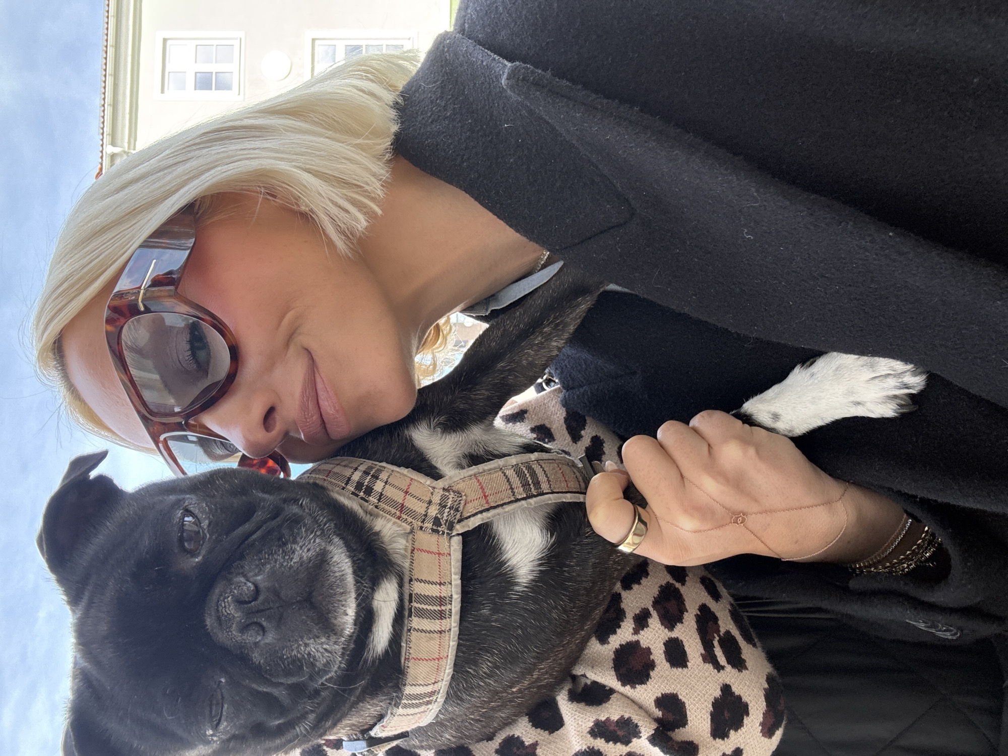 Woman and dog spotted on street in Strömstad, Sweden