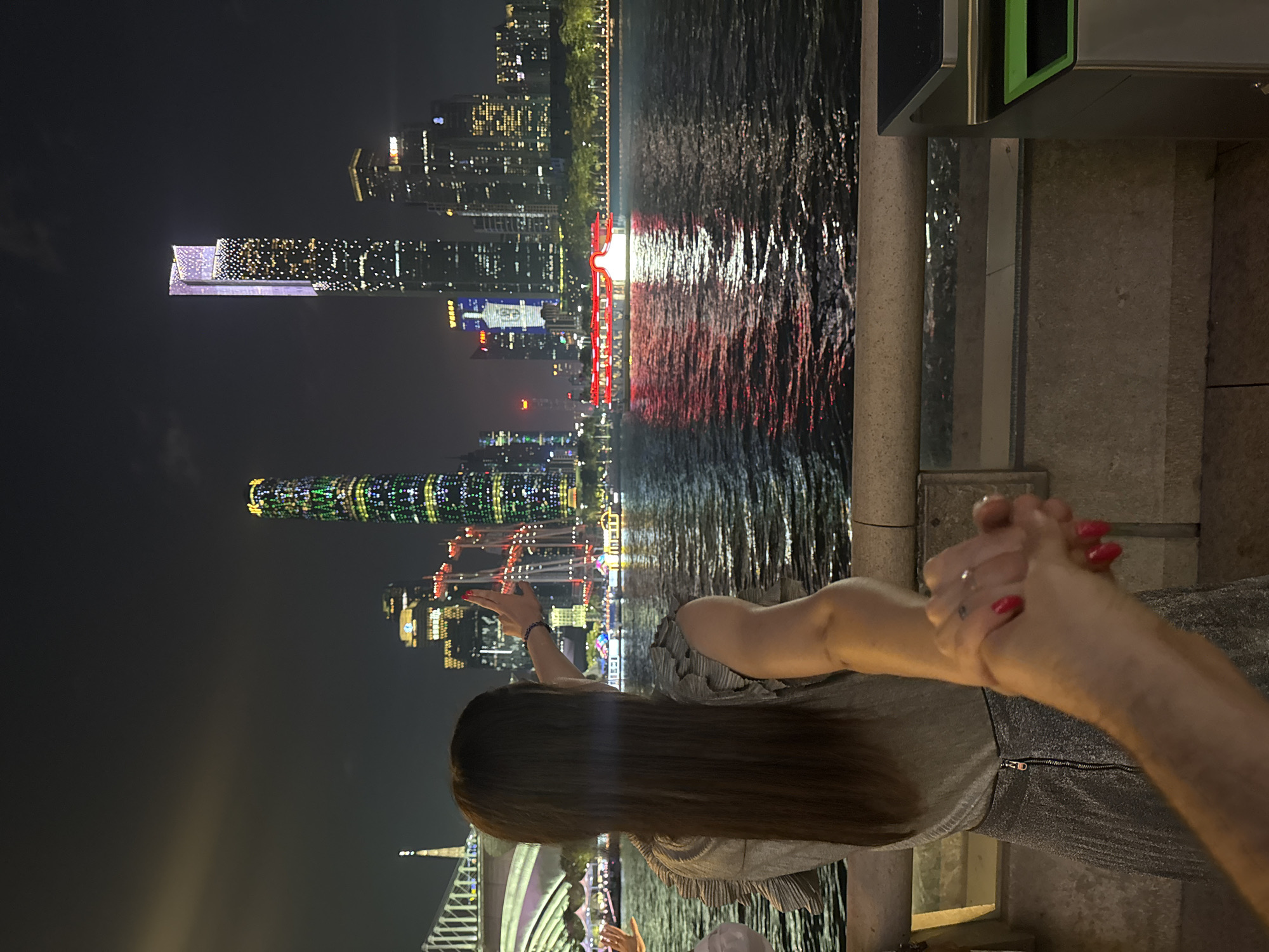 Guangzhou landmarks illuminated at night in Haizhu District