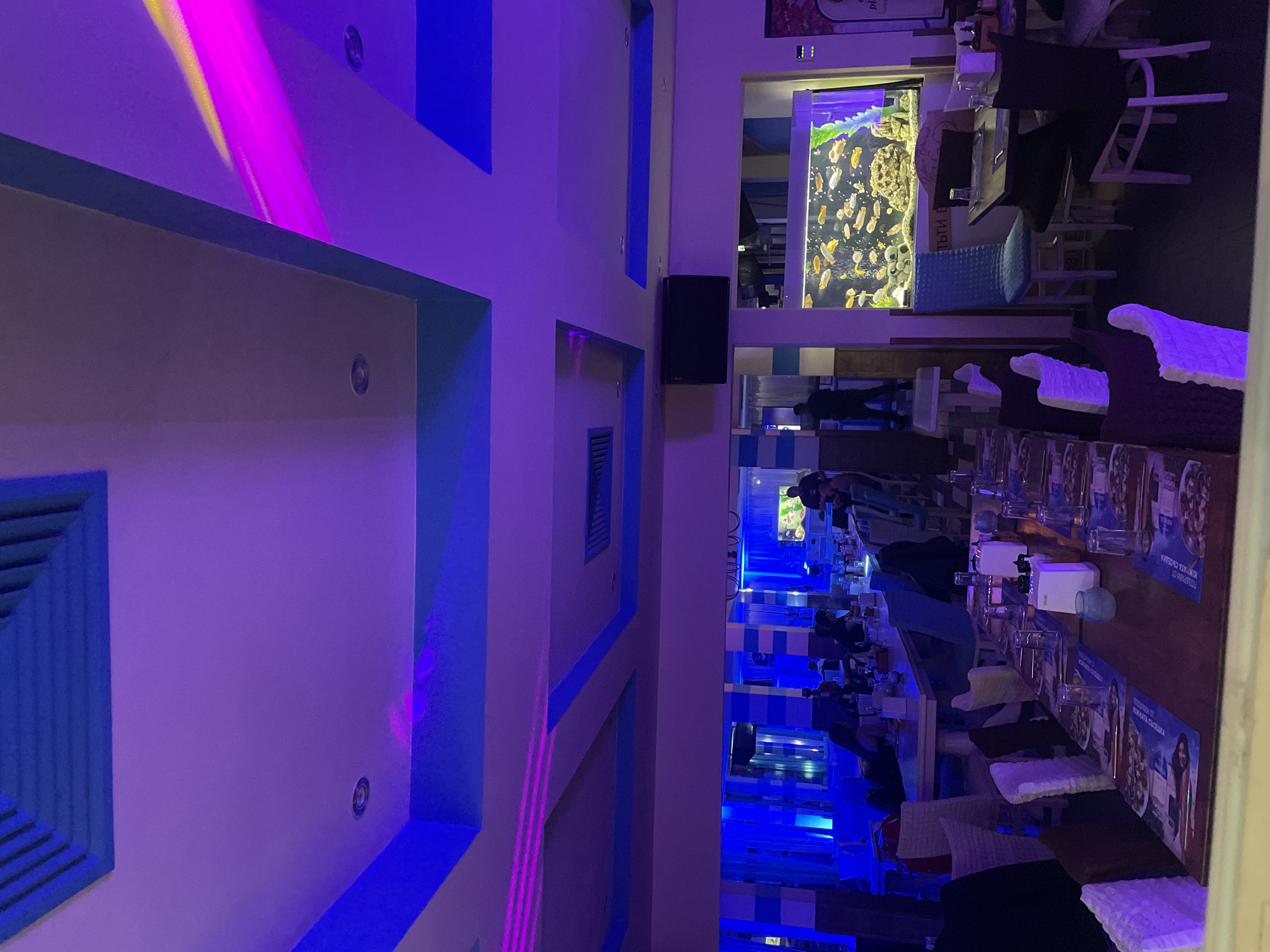 Restaurant interior with aquarium captured in Plovdiv, Bulgaria