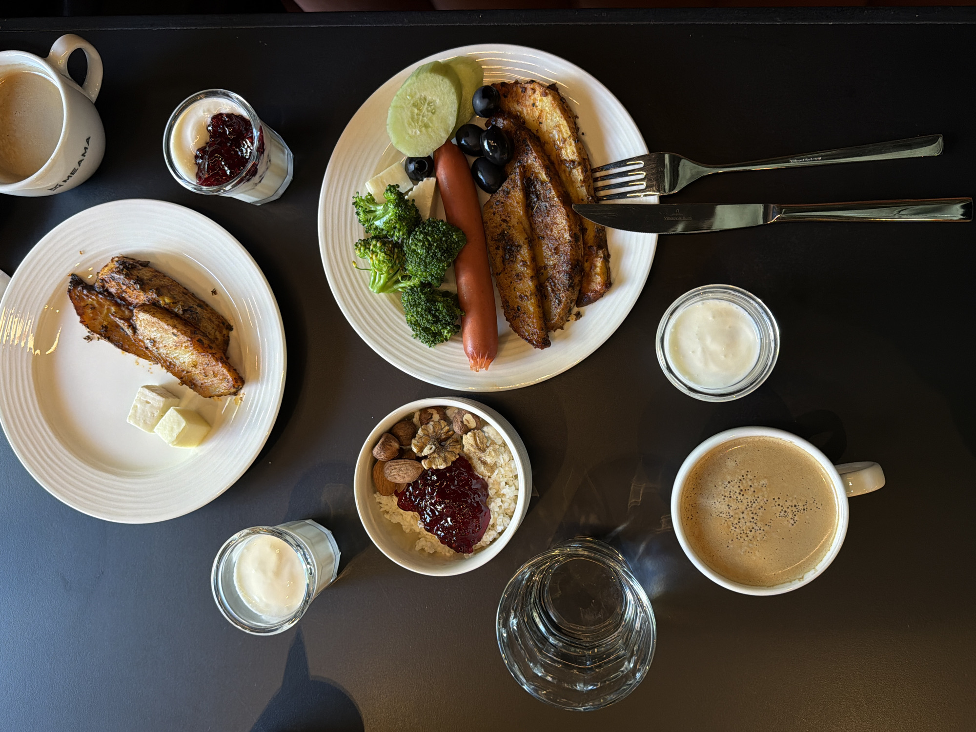 Breakfast spread documented in Tbilisi, Georgia