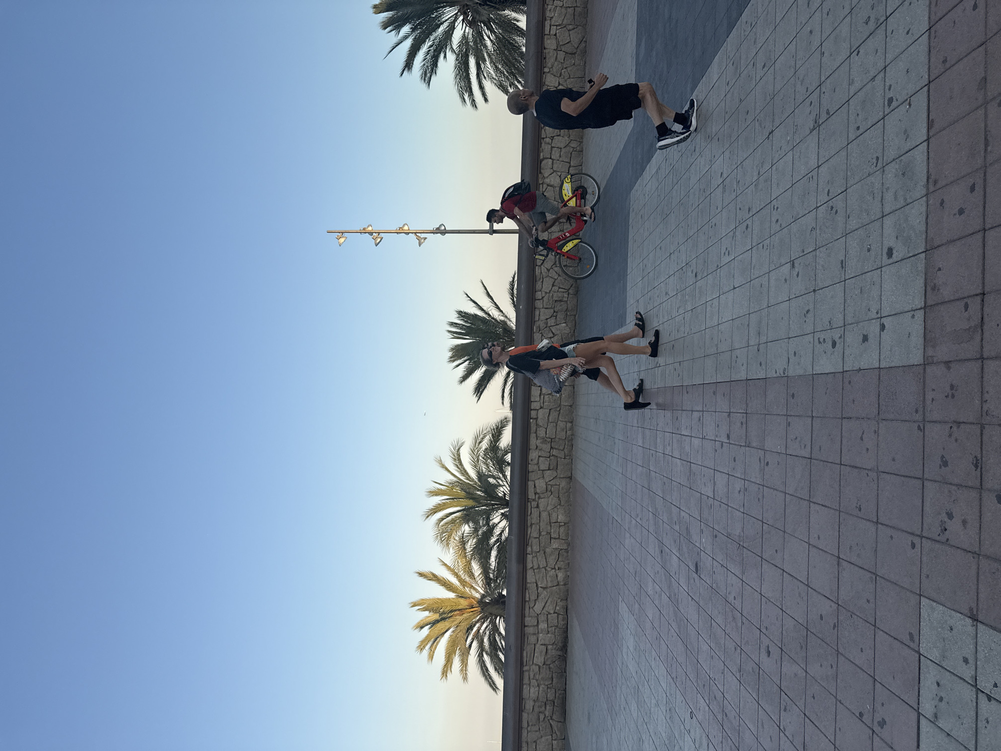 Barceloneta beachfront on a clear summer evening