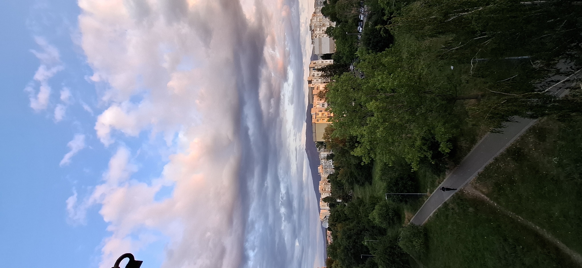 Sofia sunset watched from above, clouds and warm light