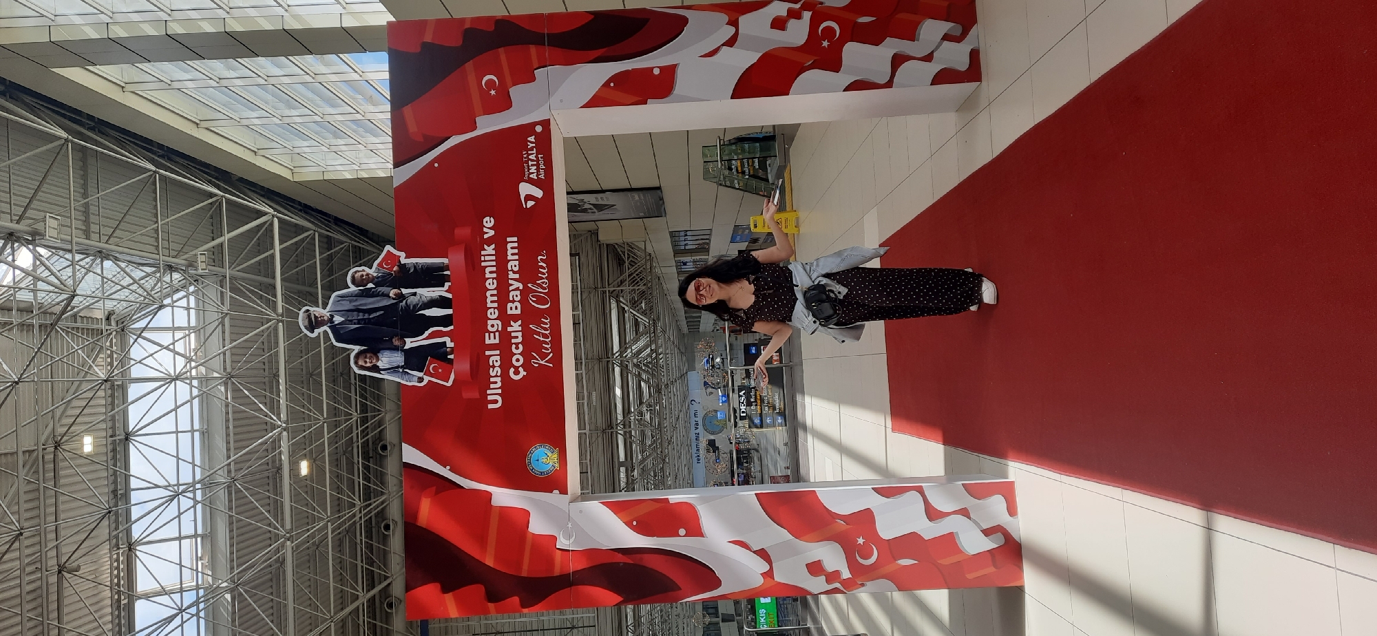 Morning travelers document routine activities at Antalya Airport, Turkey