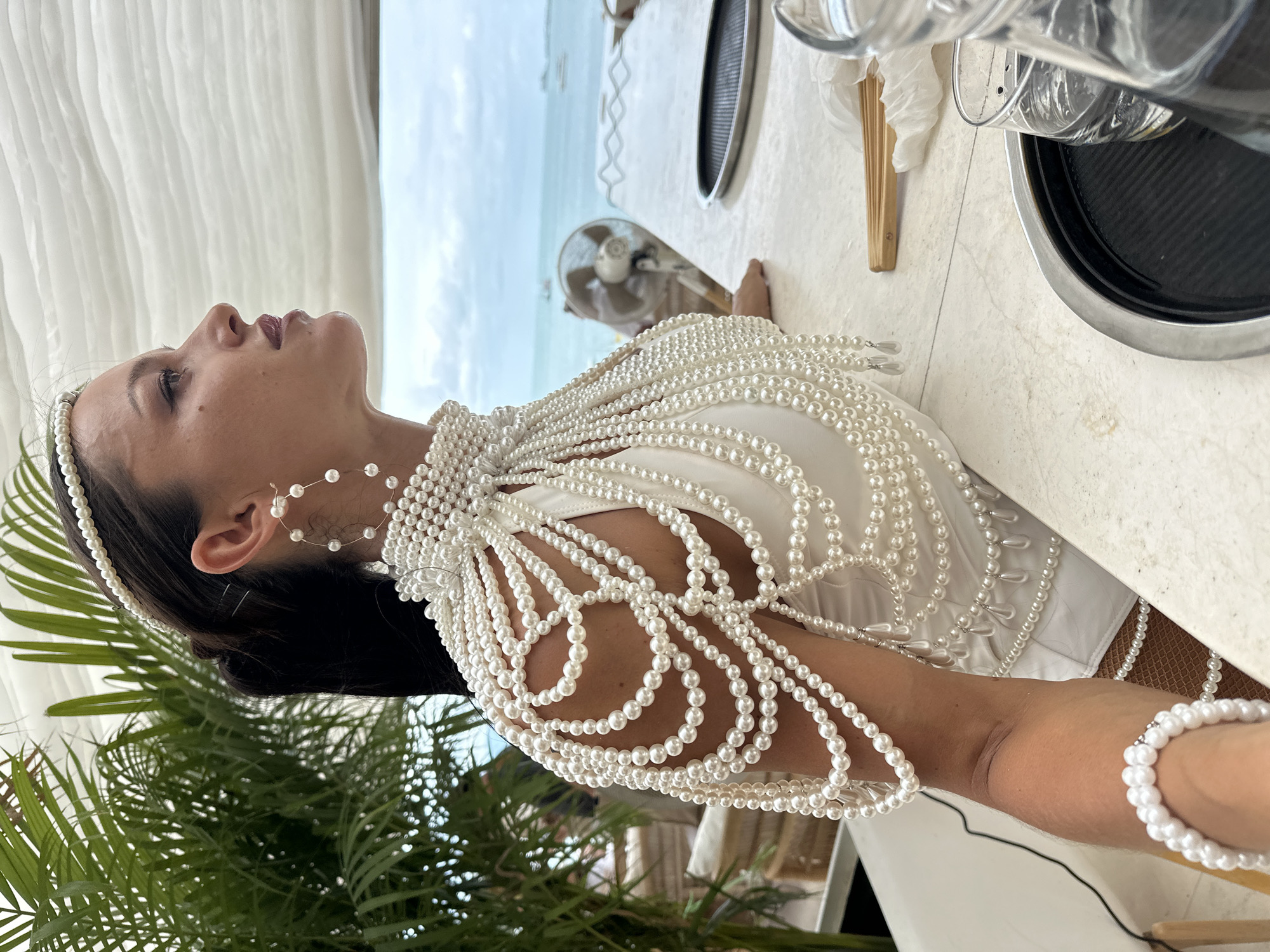 Bridal getting-ready morning in Ko Samui, pearl styling throughout