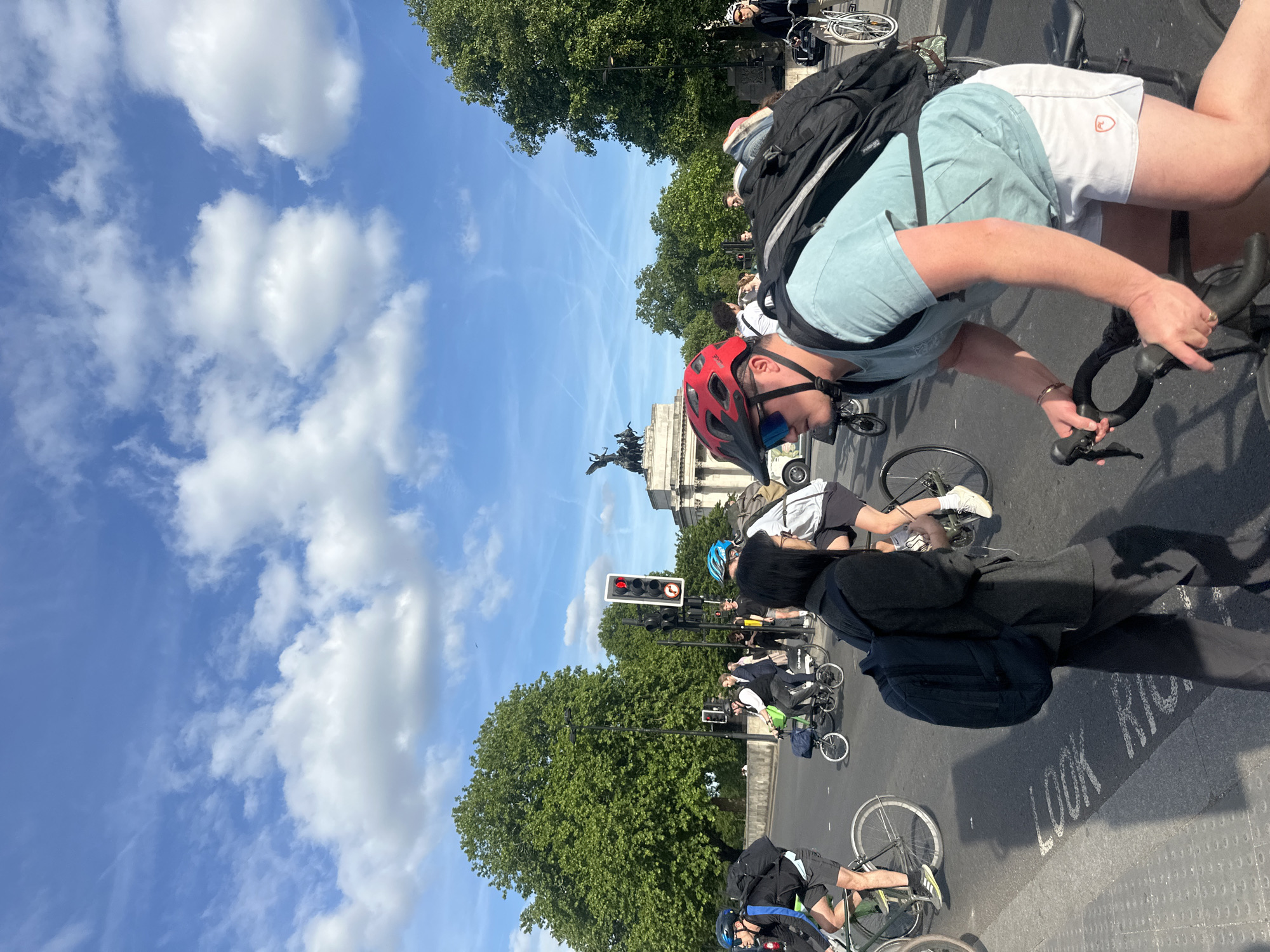 Cyclists stop at red light in London intersection