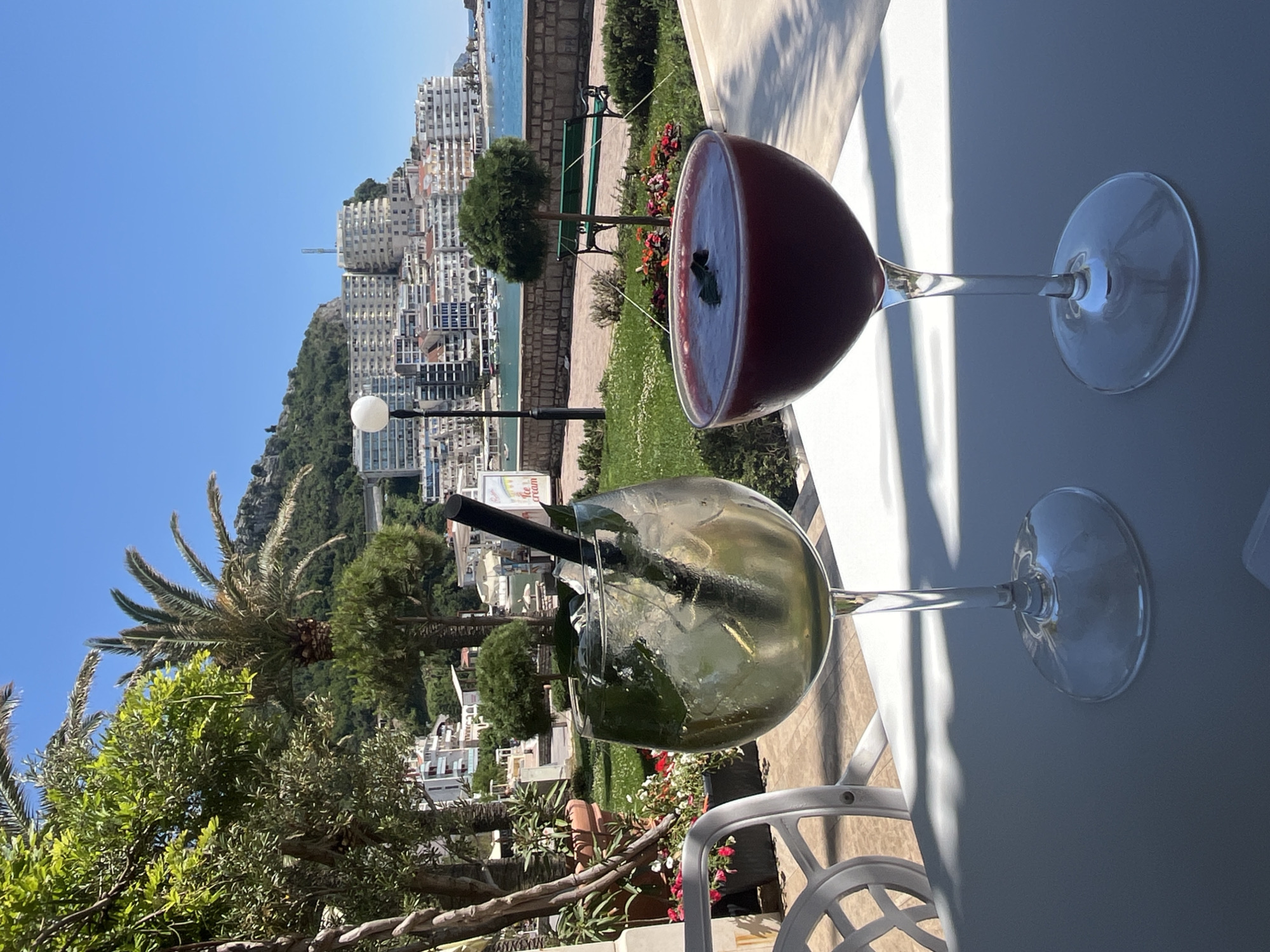 Cocktails photographed at scenic Bečići Montenegro overlook