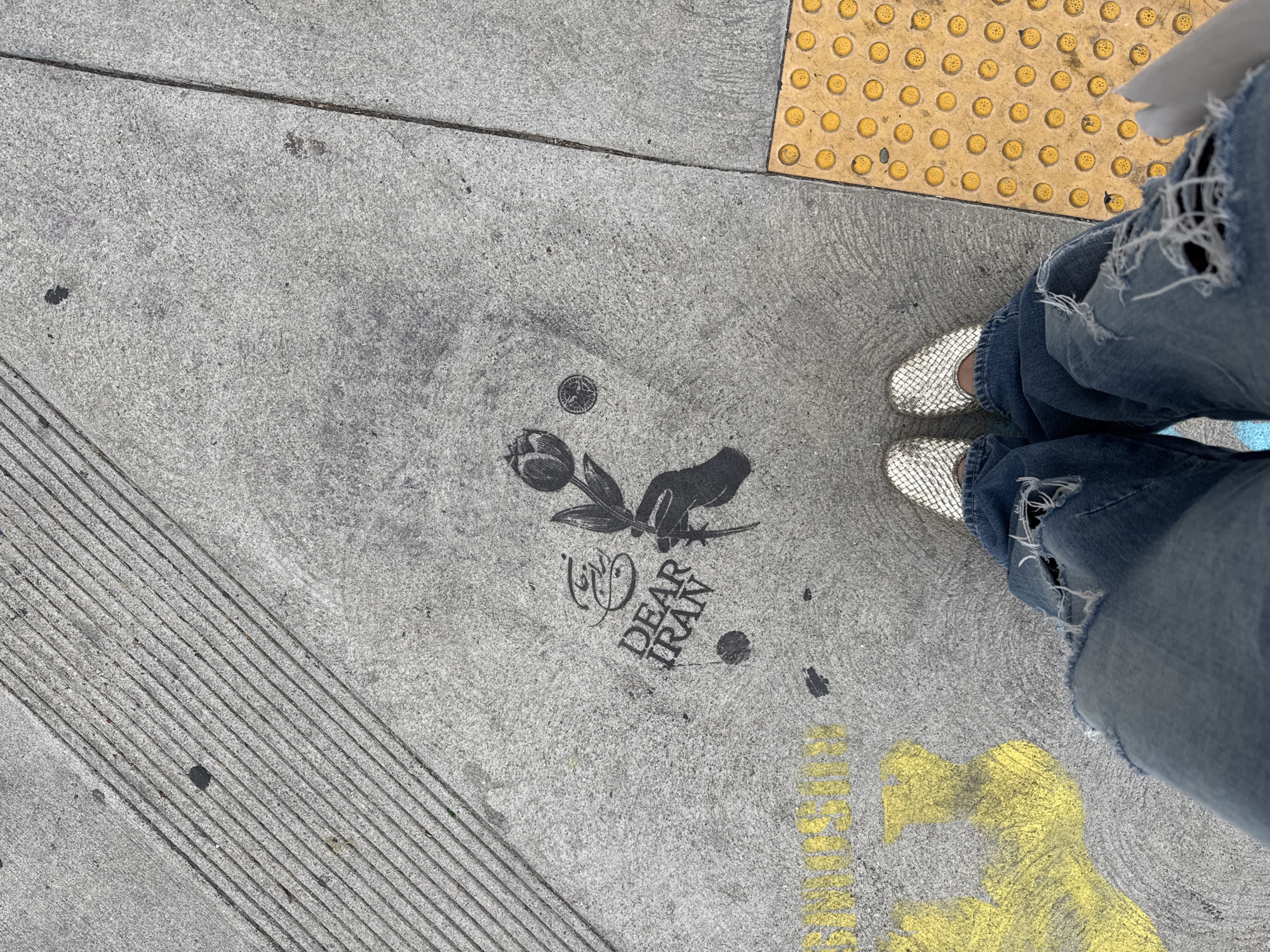LA sidewalk with yellow tactile paving documented by witness