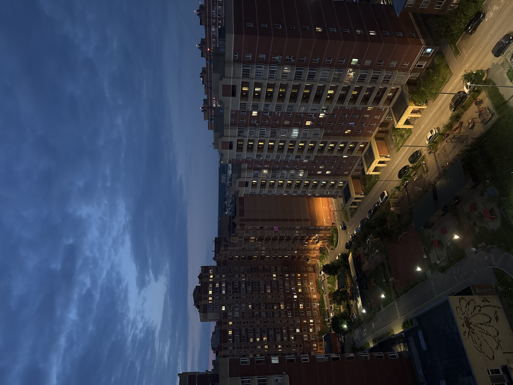 Shchyolkovo residential and industrial outskirts at dusk