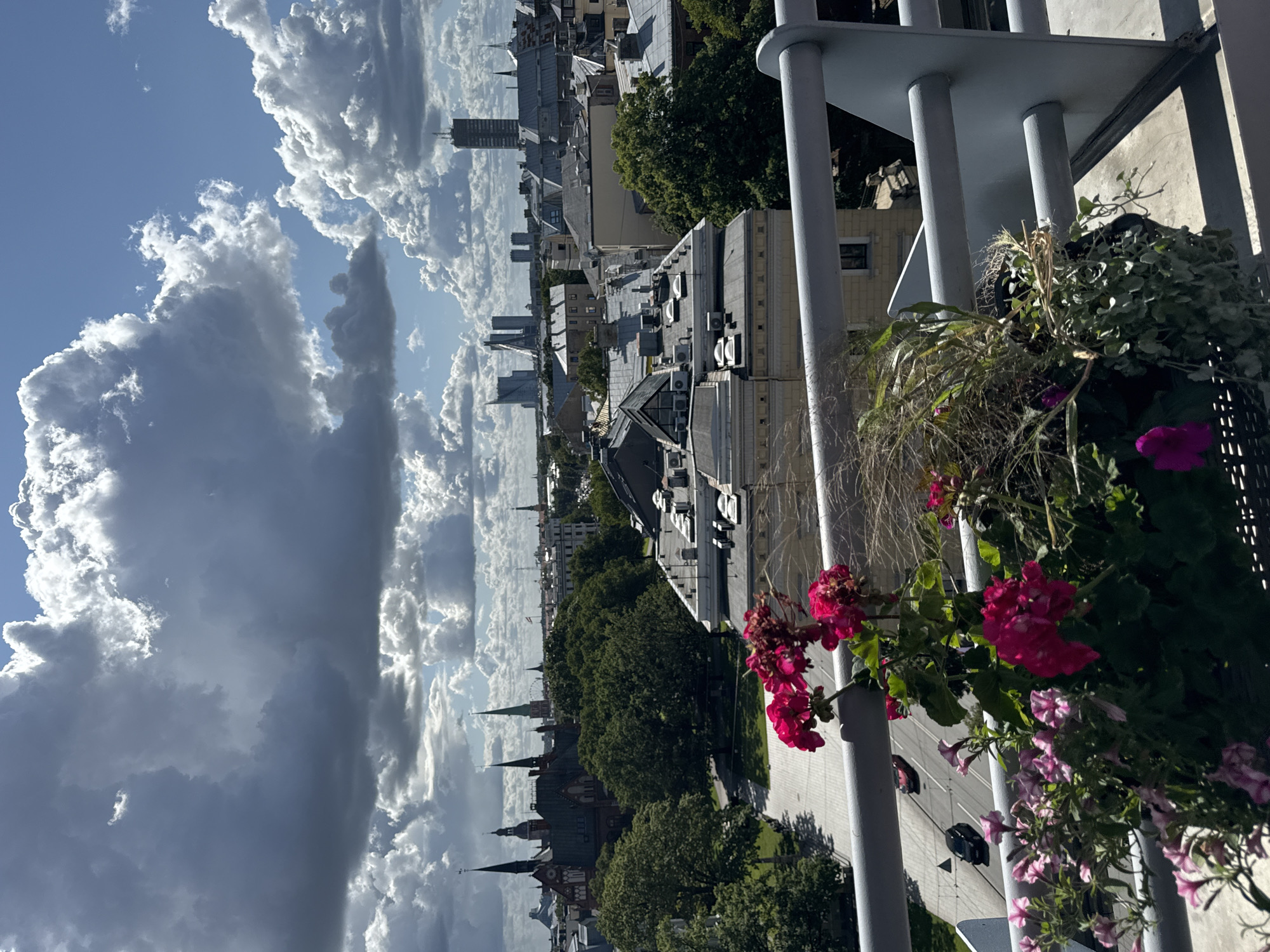 Balcony views over Riga on a cloudy summer afternoon