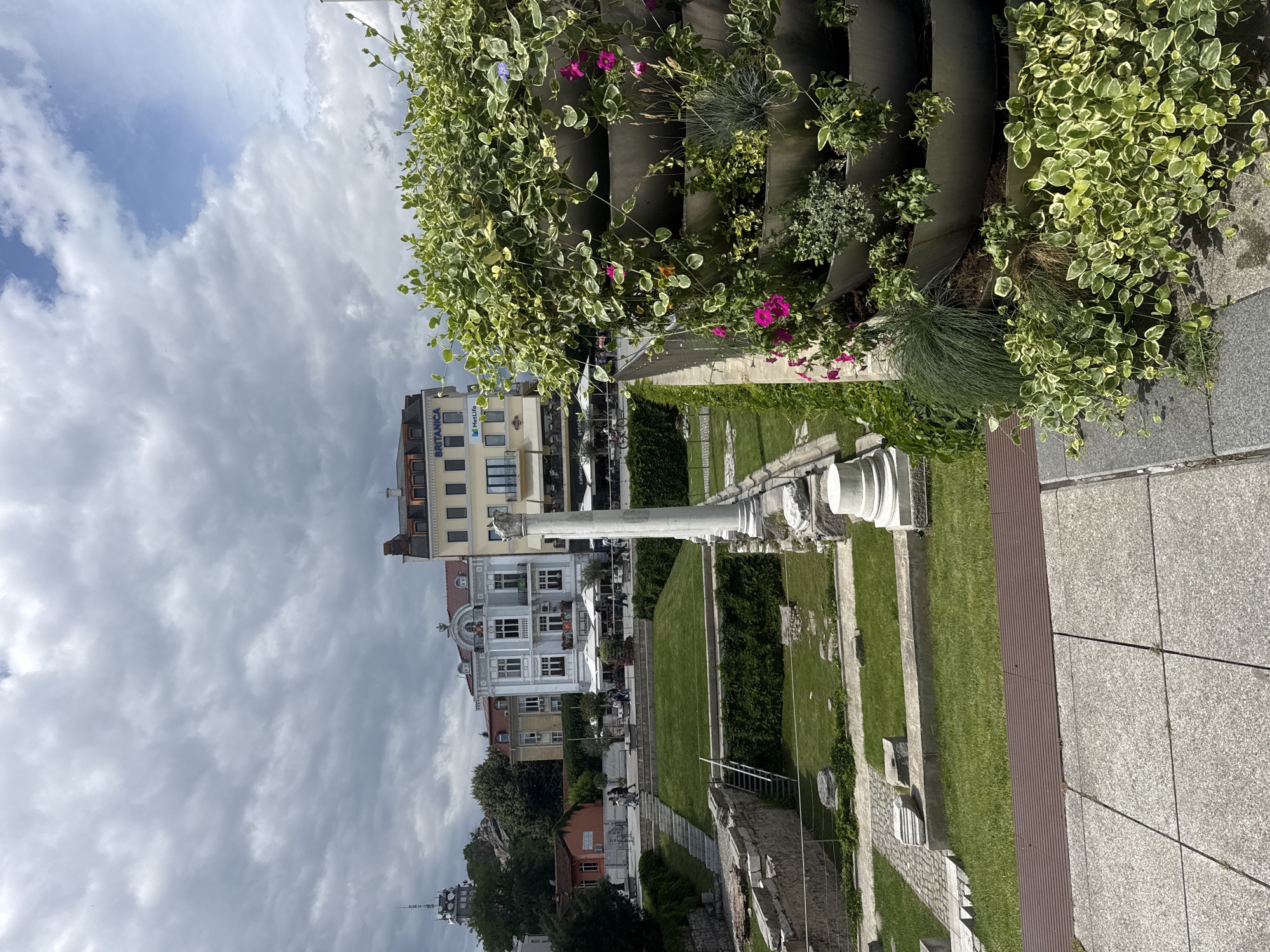 Tourist visits Roman Stadium ruins in Plovdiv, Bulgaria