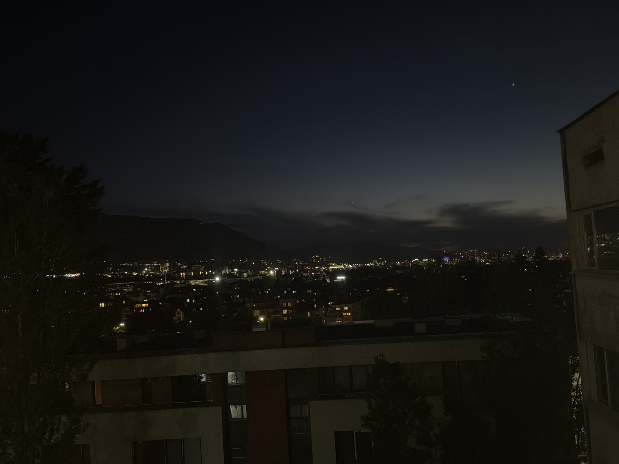Nighttime cityscape view captured from elevated position in Sofia