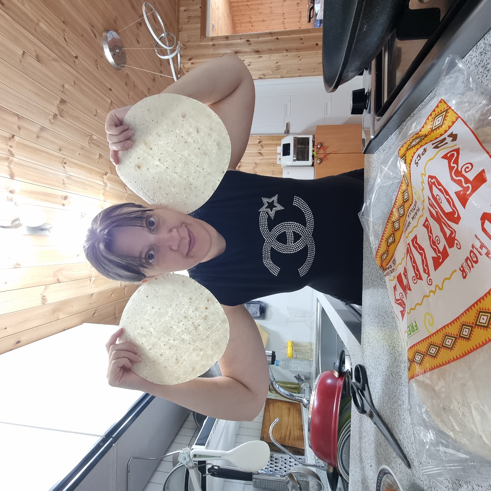 Homemade breakfast wrap and family morning in a Korean kitchen