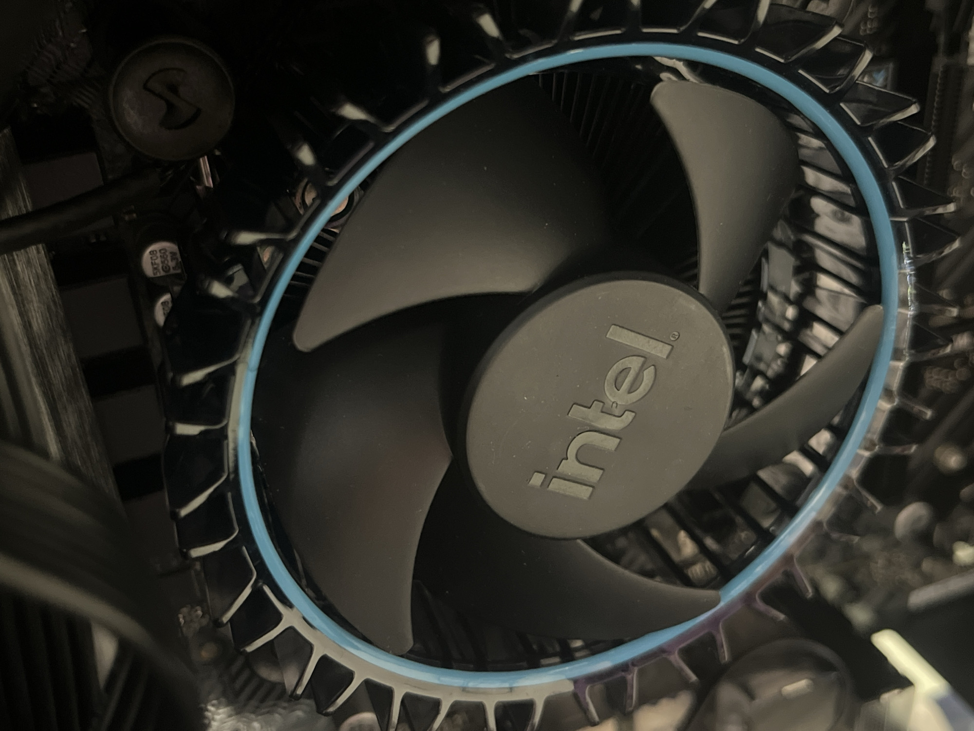 Computer builder documents Intel CPU cooler installation