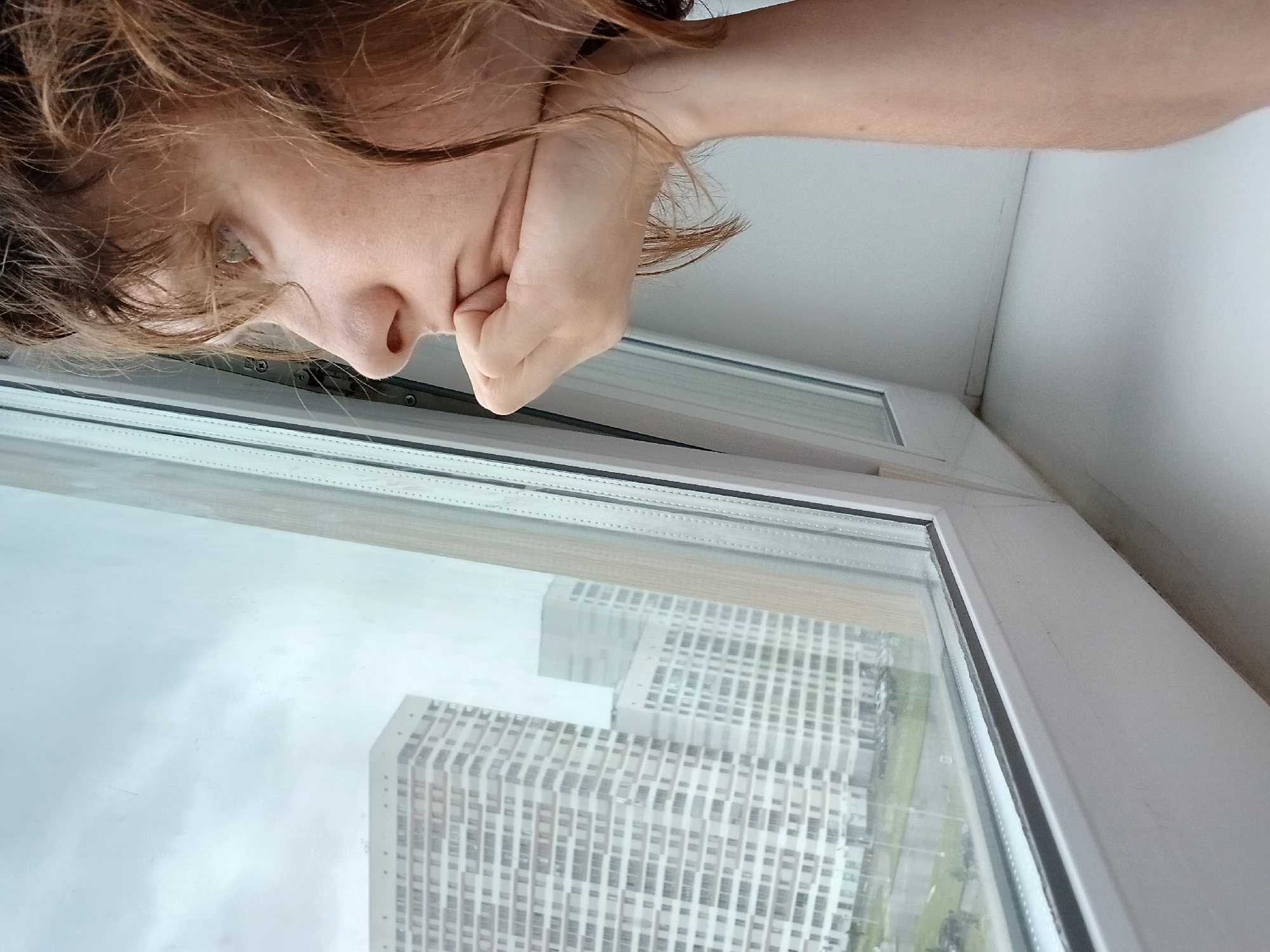 Window gazing with a cat, Yekaterinburg apartment complex