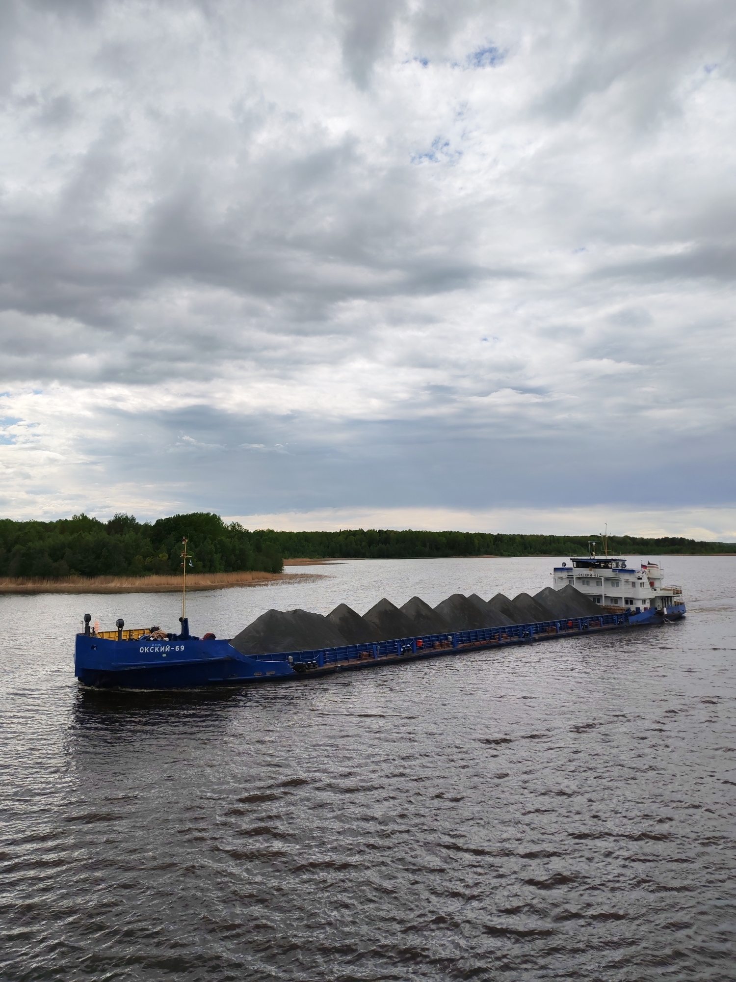 Barges spotted on river in Vytegra, Russia