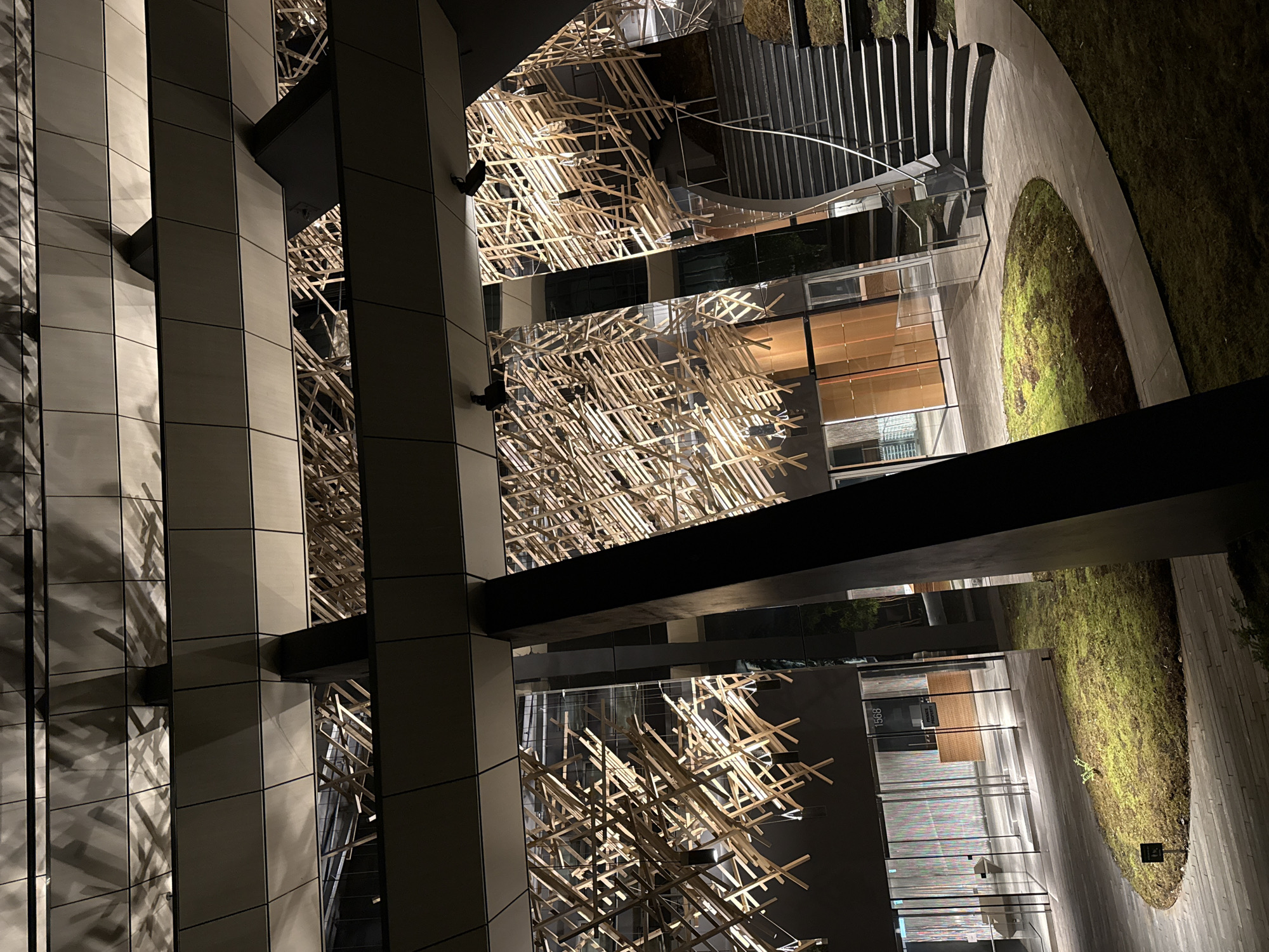 Nighttime architectural documentation captured in Vancouver building complex