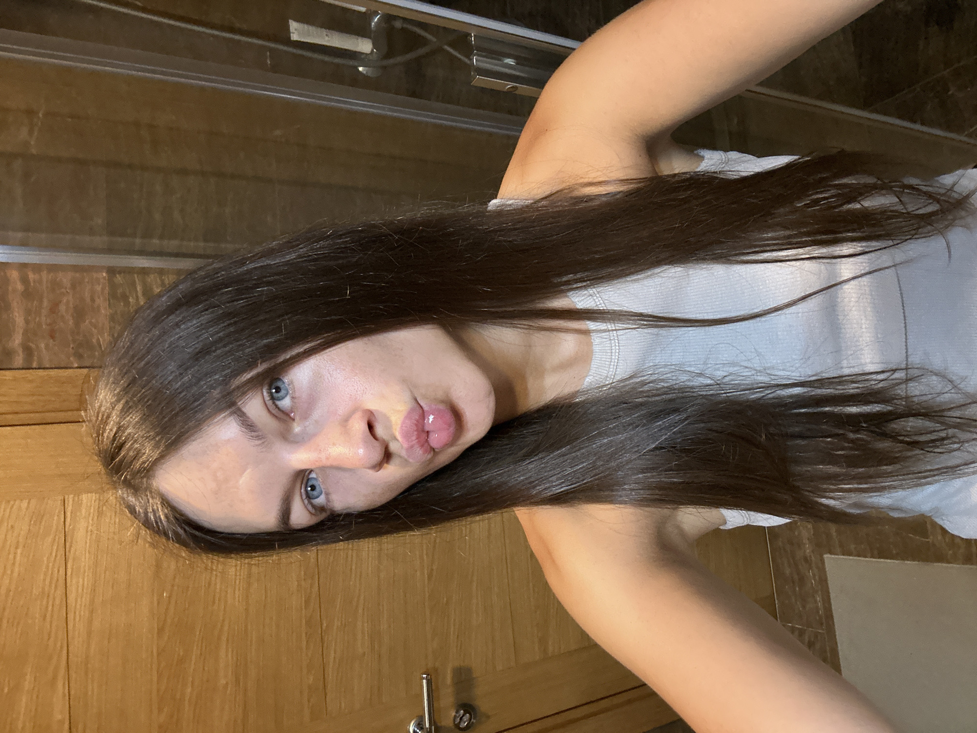 Post-shower bathroom selfie session at a Montenegro accommodation
