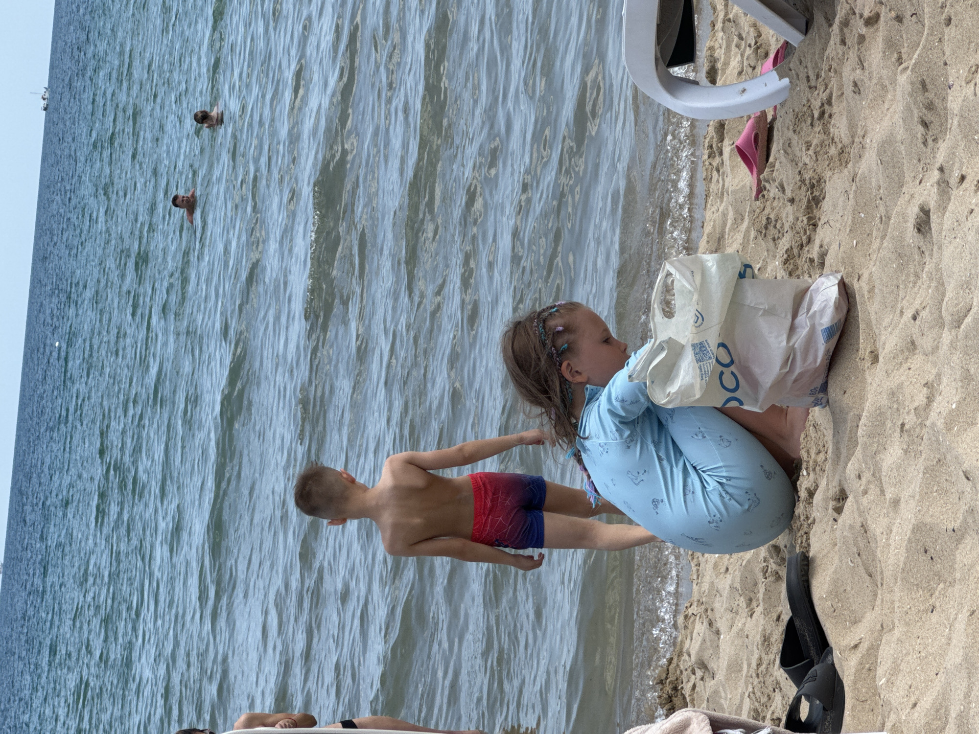 Sunny beach morning on the Black Sea coast at Nesebar