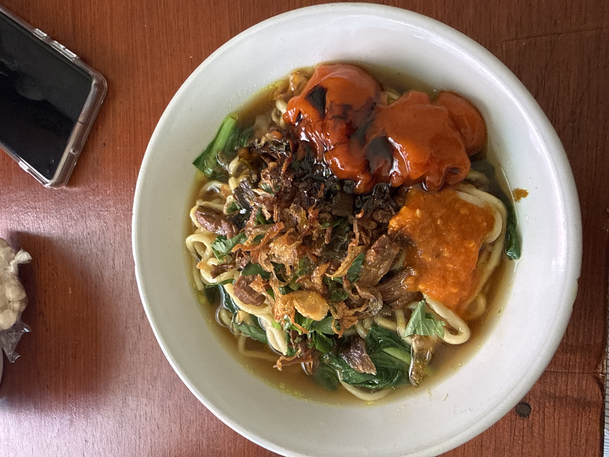 Noodle soup meal documented in Kuta, Indonesia