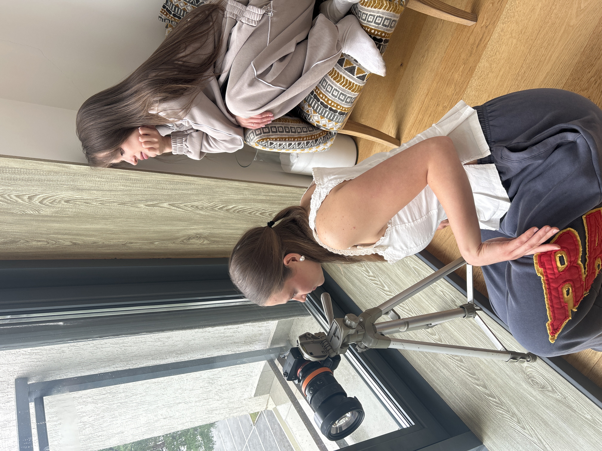 Woman sets up Sony camera equipment in Izhevsk building