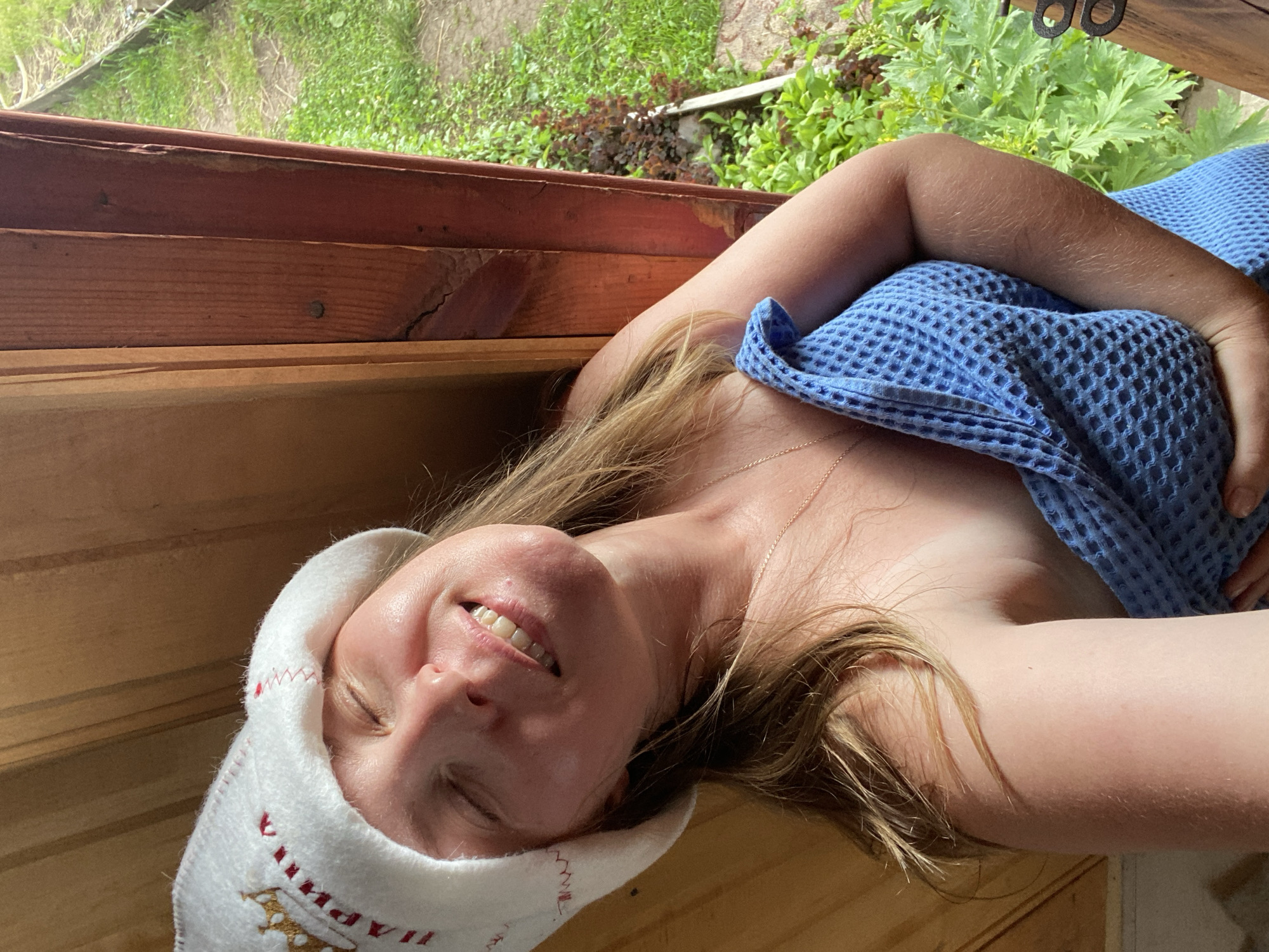 Family enjoys peonies and sauna time in Chaikovsky, Russia