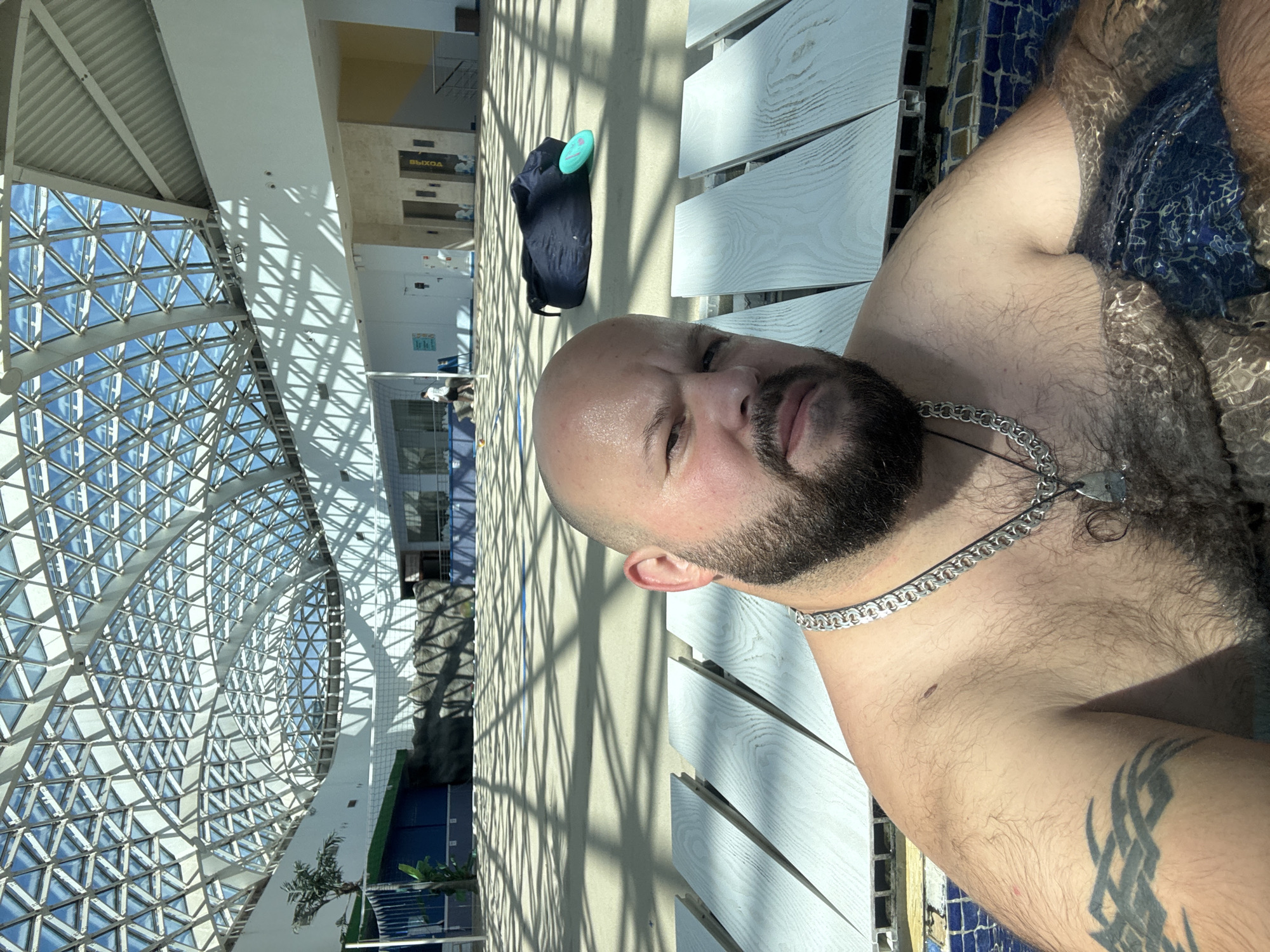 Indoor water park day at a geodesic dome resort in Estosadok