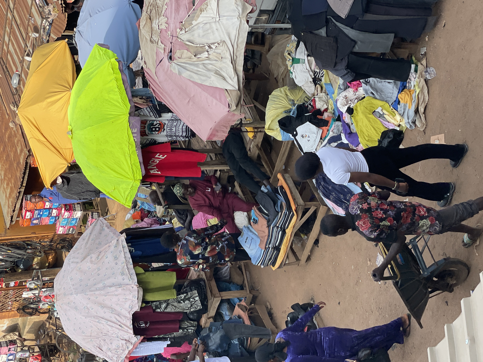 Busy outdoor clothing market draws crowds in unidentified city