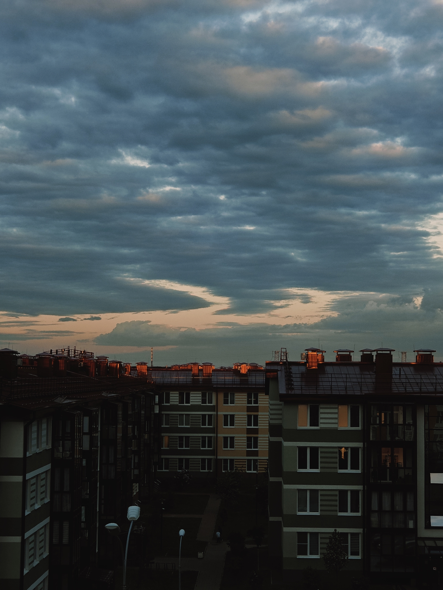Dramatic sky observed over Shushary apartment buildings