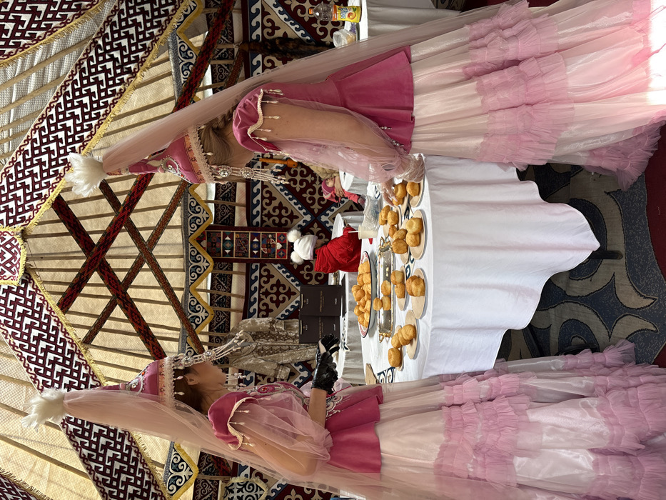 Traditional Kazakh costume displayed in yurt cultural exhibit, Astana