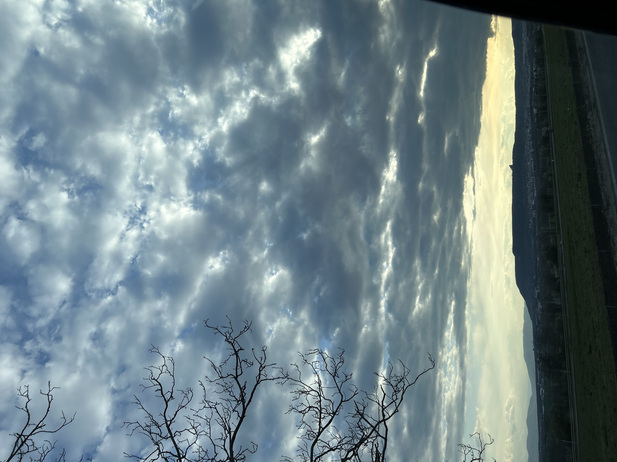 Spring sky observed through window in Shumen, Bulgaria